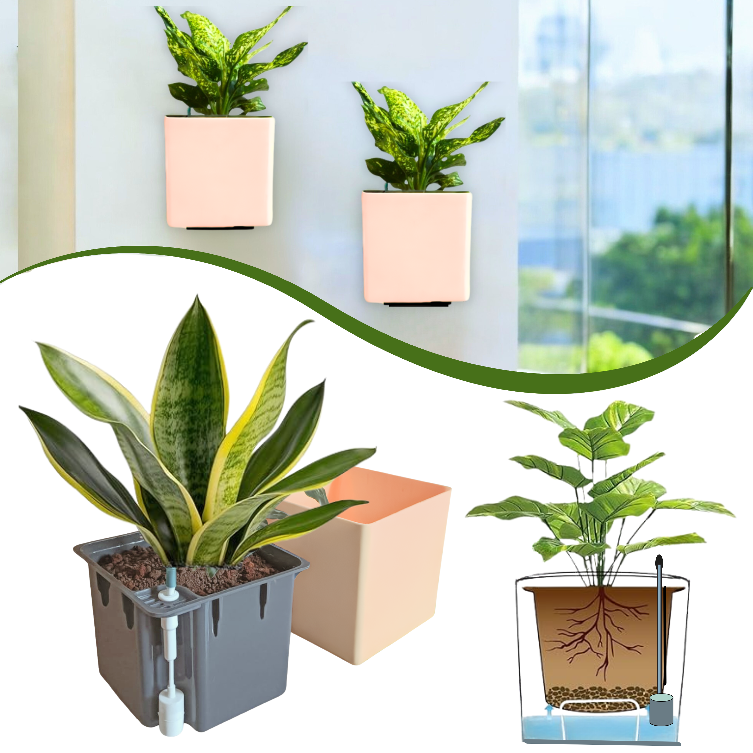Elegant Peach Self-Watering Wall Hanging Square Planter