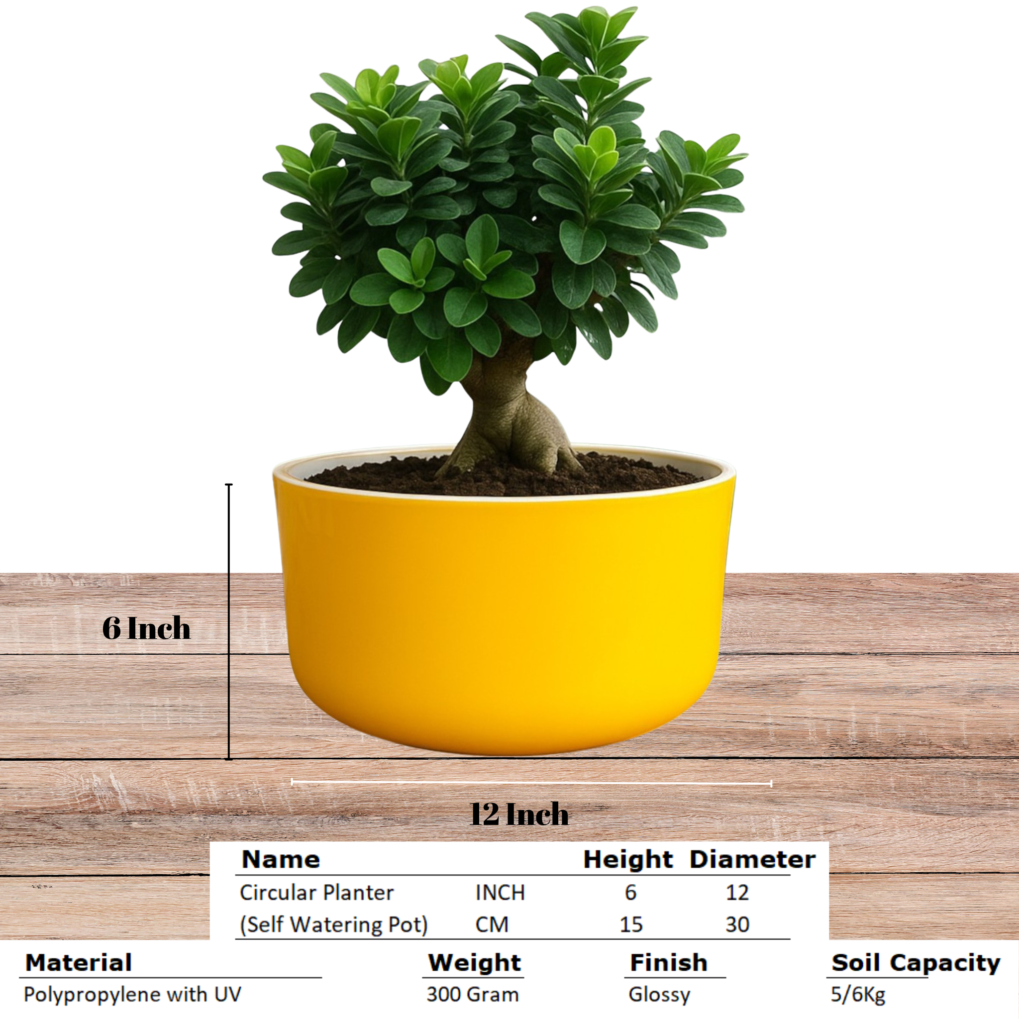 Big Circular Self-Watering Plant Container – Yellow