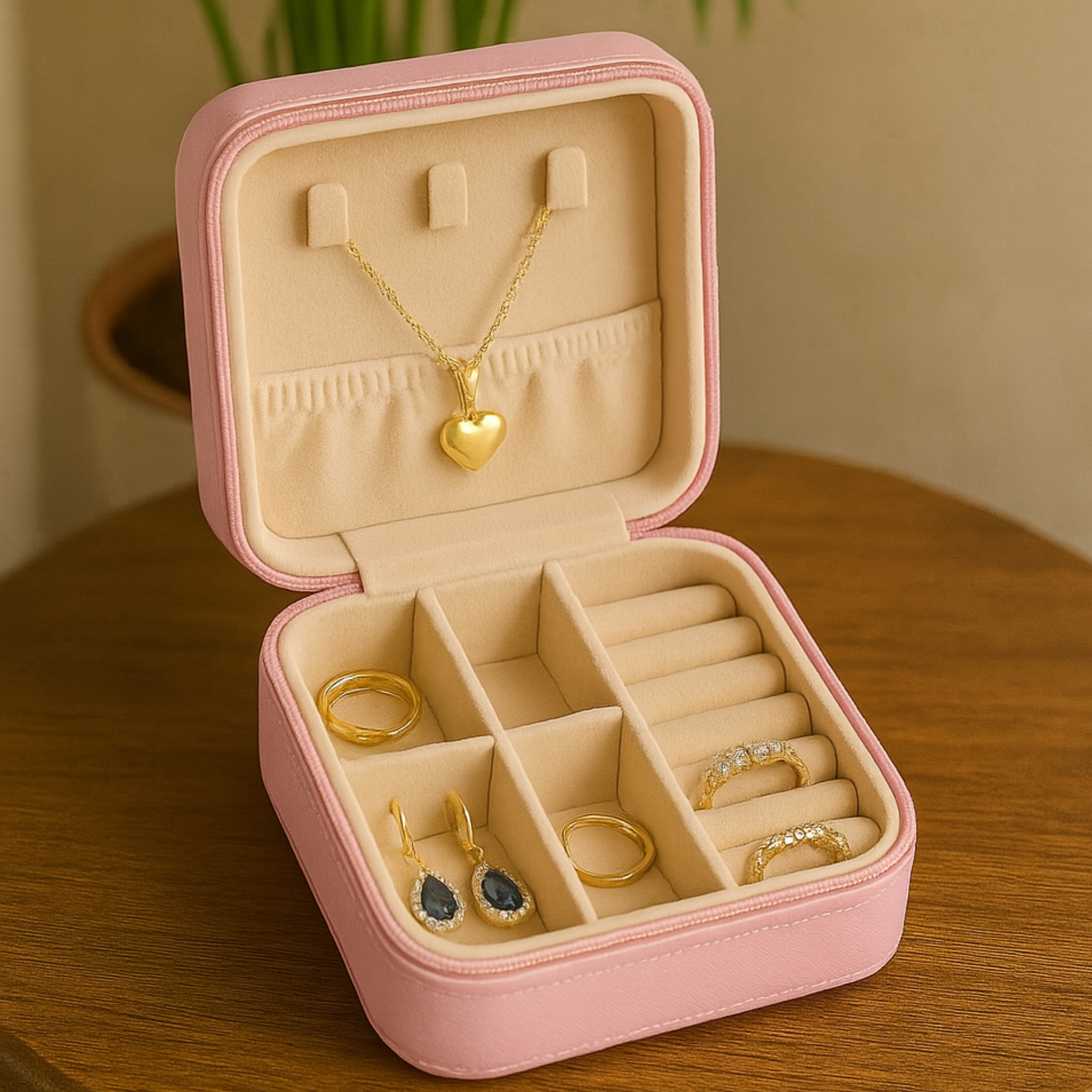 Indian Discovery Jewellery Organizer Baby Pink Color PU Leather Box