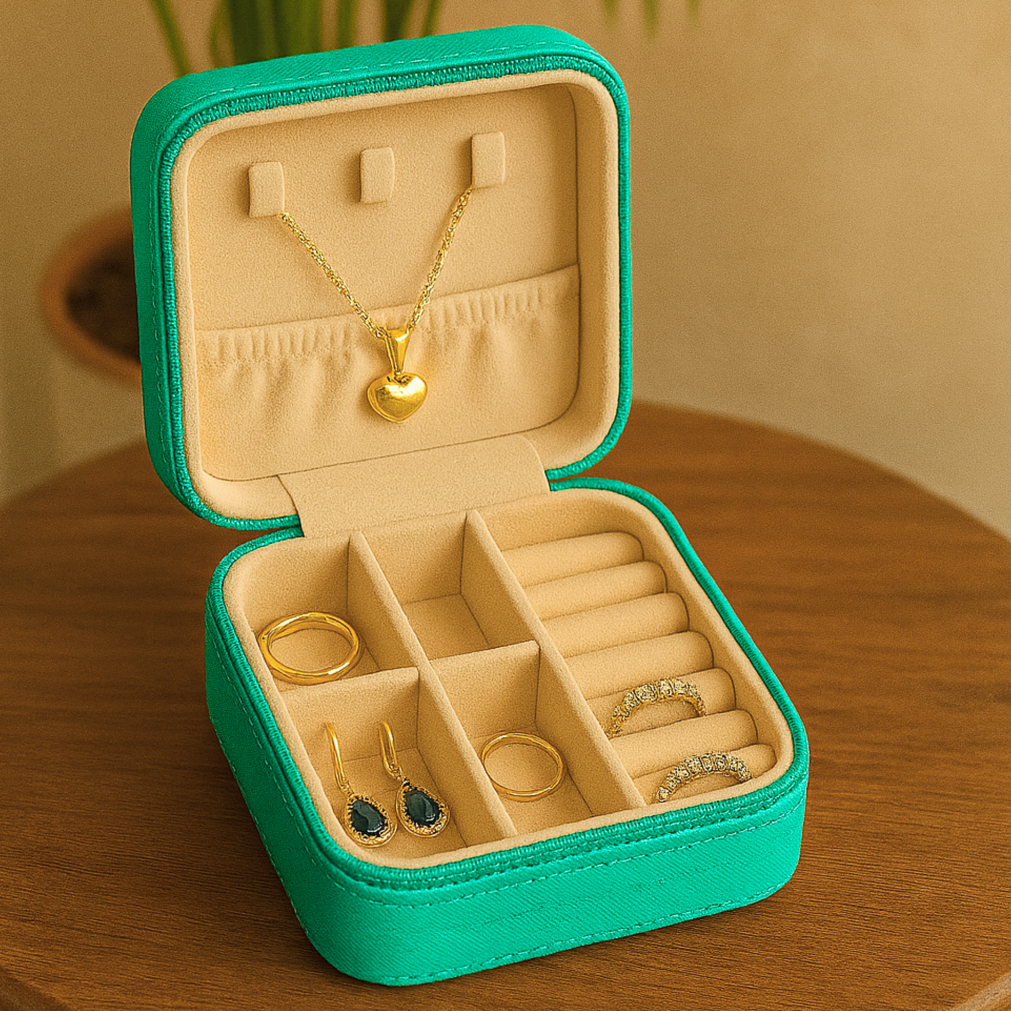 Indian Discovery Jewellery Organizer Peacock Green Color PU Leather Box