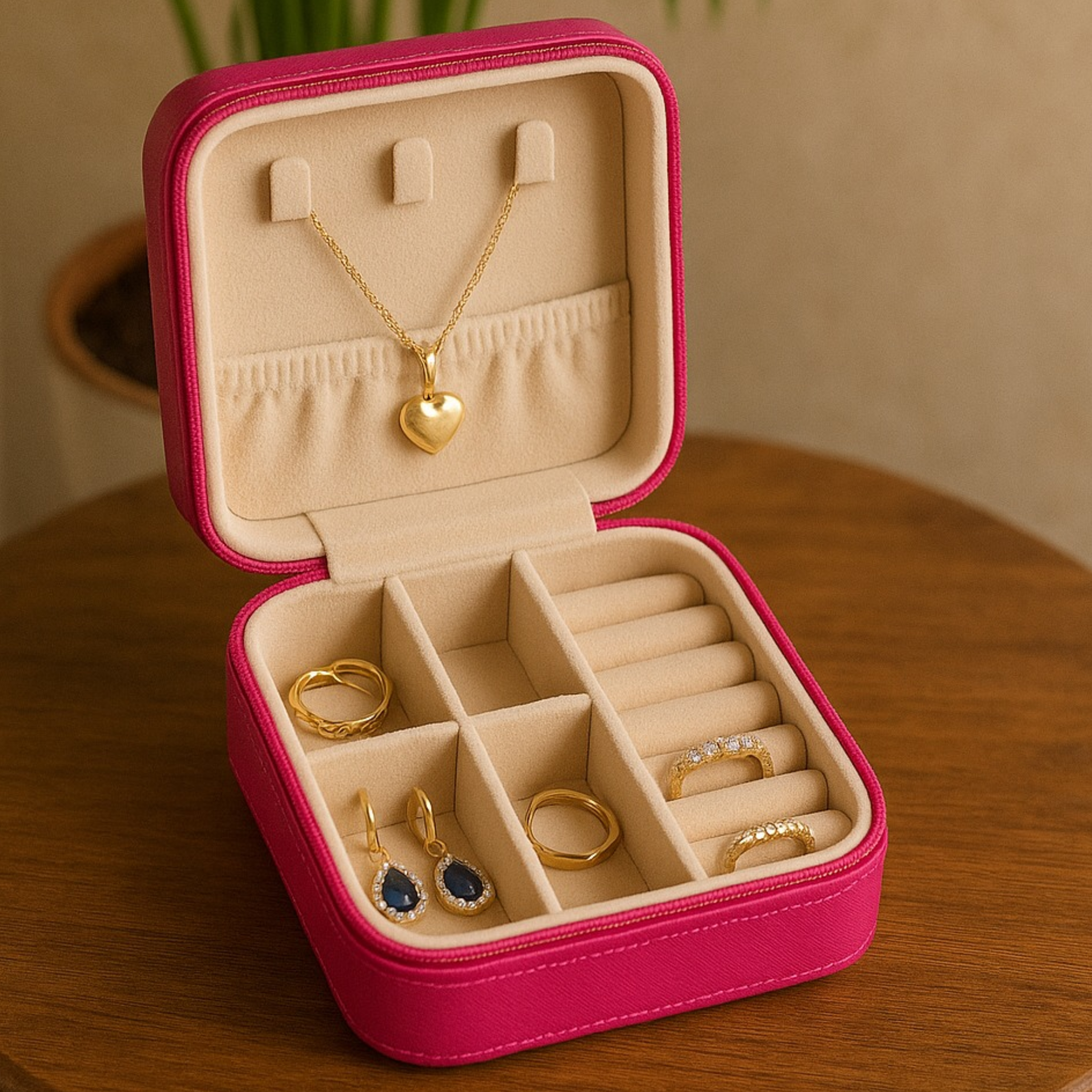 Indian Discovery Jewellery Organizer Pink Color PU Leather Box