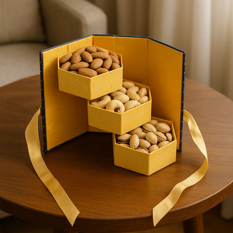 Hexagon Gift Box with Golden Bow – Navy Blue