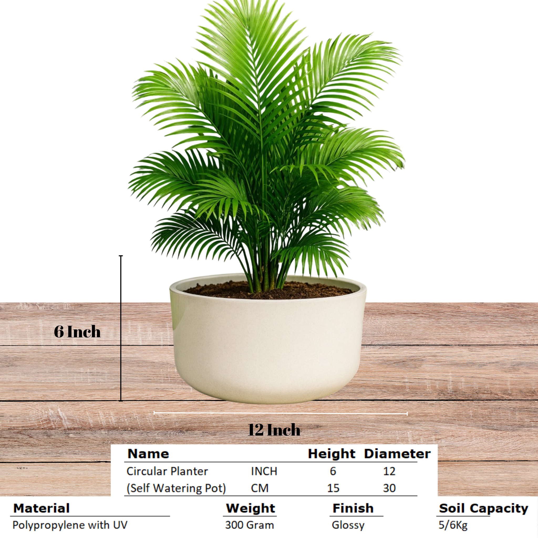 Big Circular Self-Watering Plant Container – White