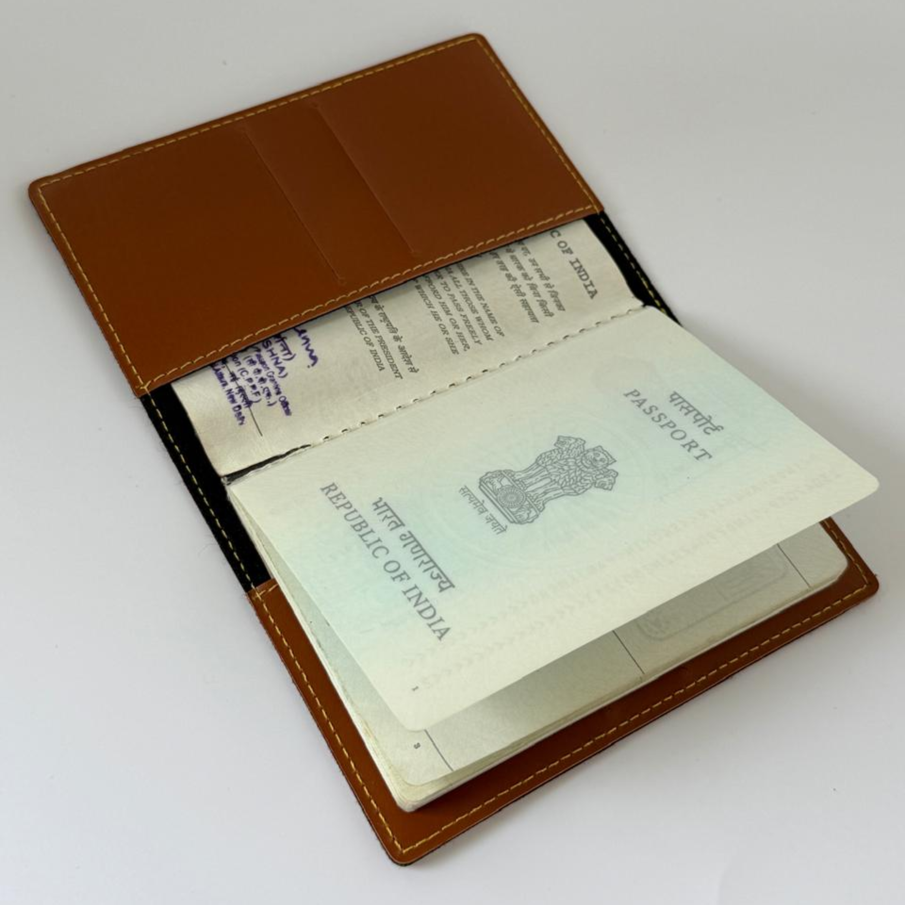 Stylish Travel PU Leather Passport Holder -TAN