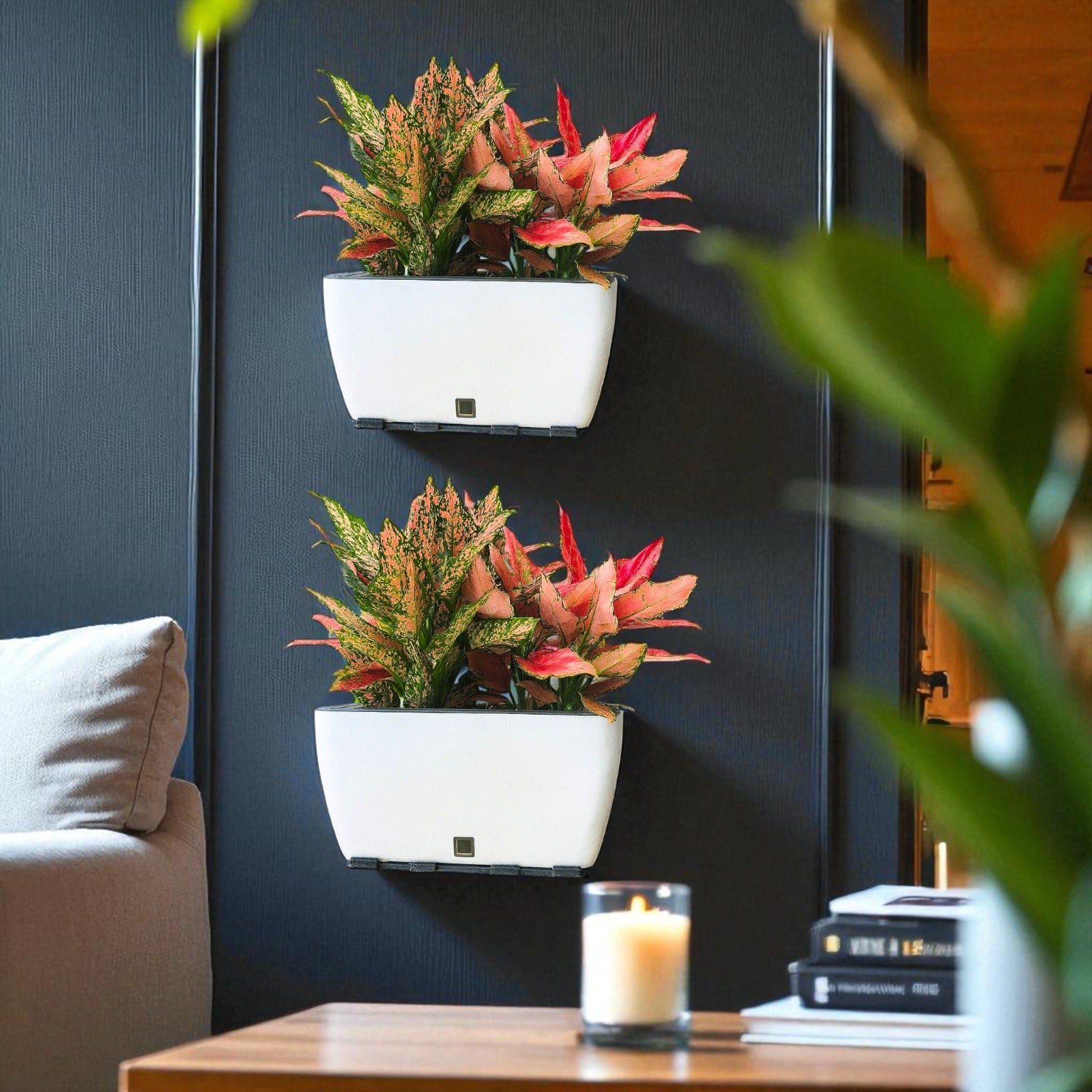 Rectangular Self-Watering Wall Planter - White