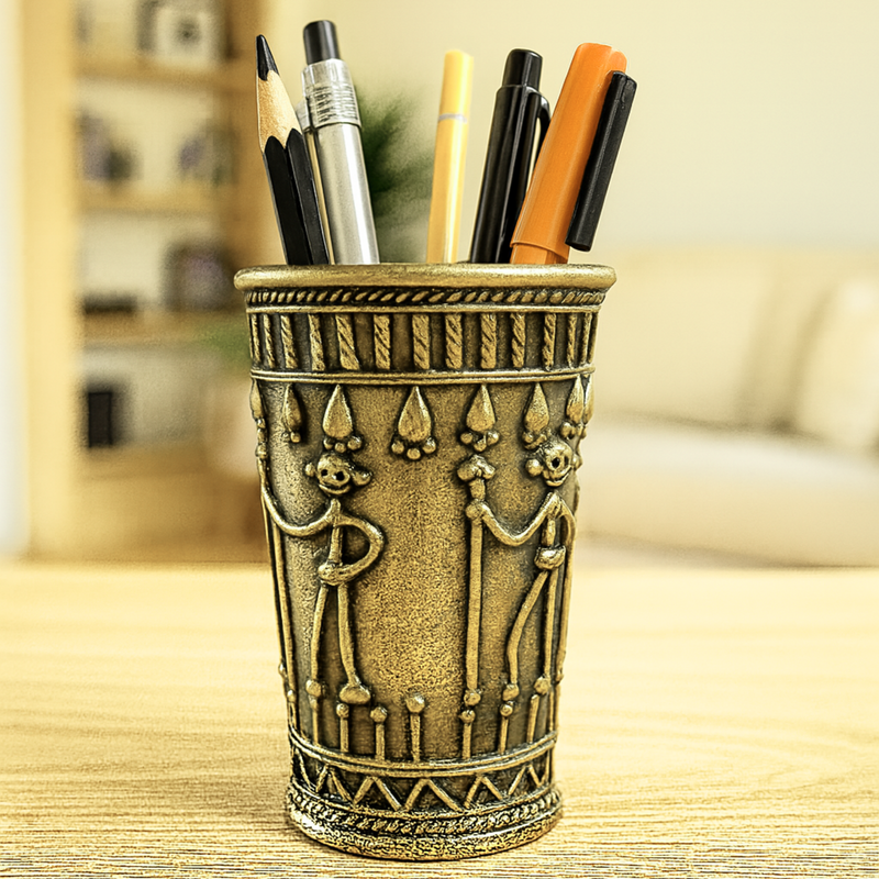 Brass Tribal Art Holder – Antique Pen or Brush Stand