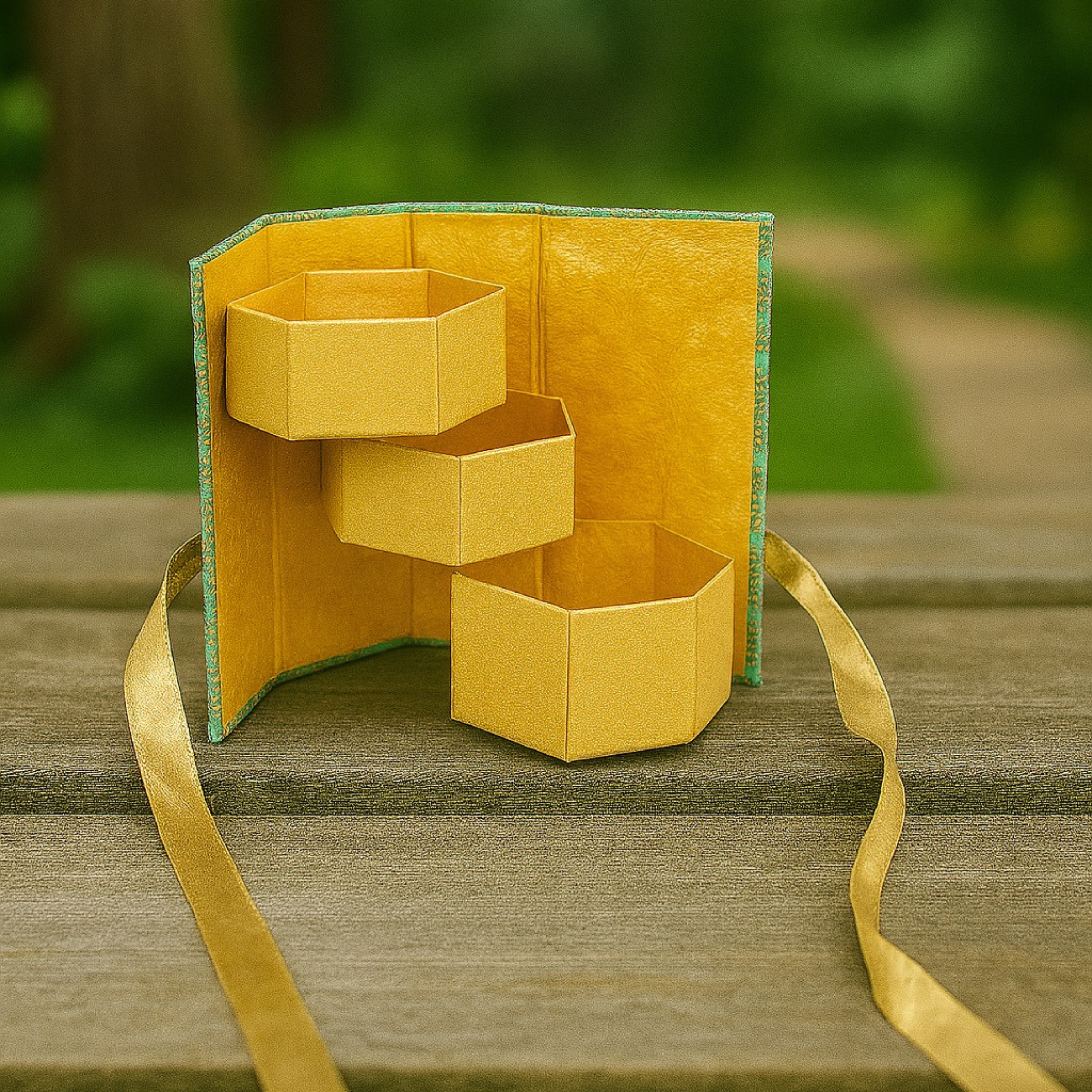 Hexagon Gift Box with Golden Bow – Pista