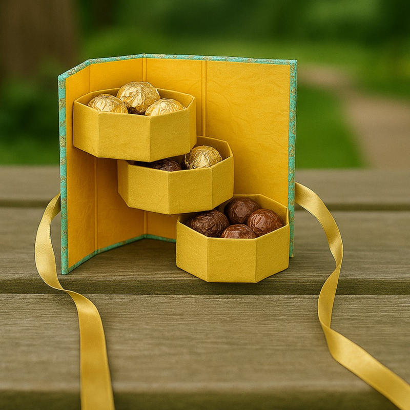 Hexagon Gift Box with Golden Bow – Pista