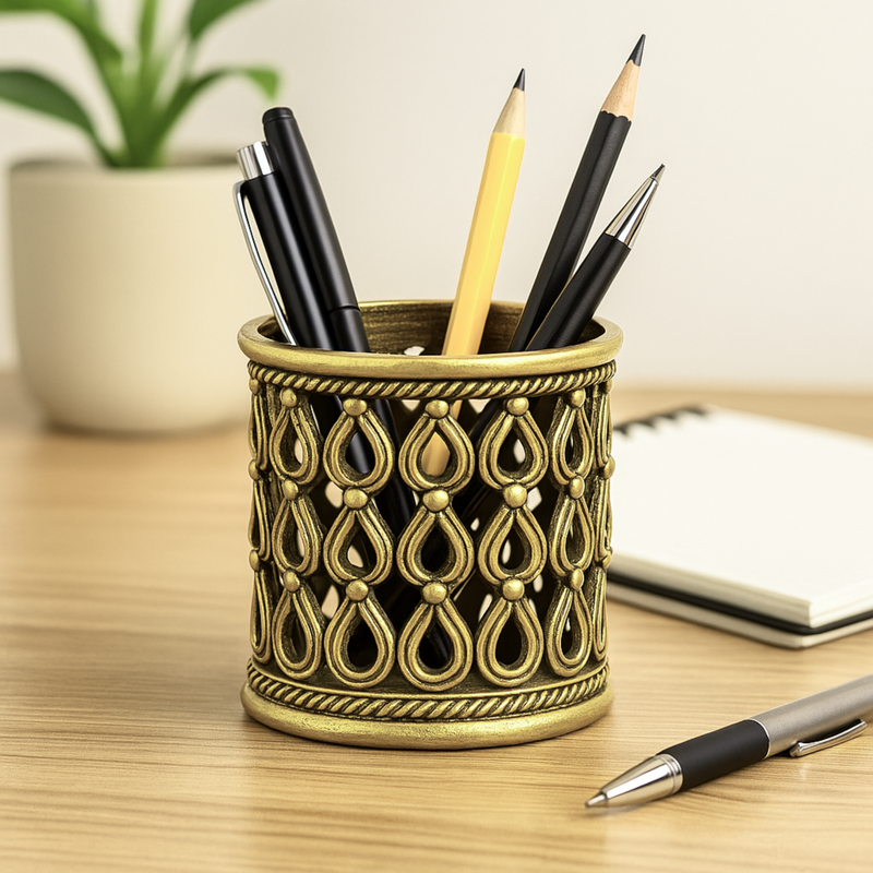 Brass Decorative Holder – Antique Desk Organizer or Stand - 1