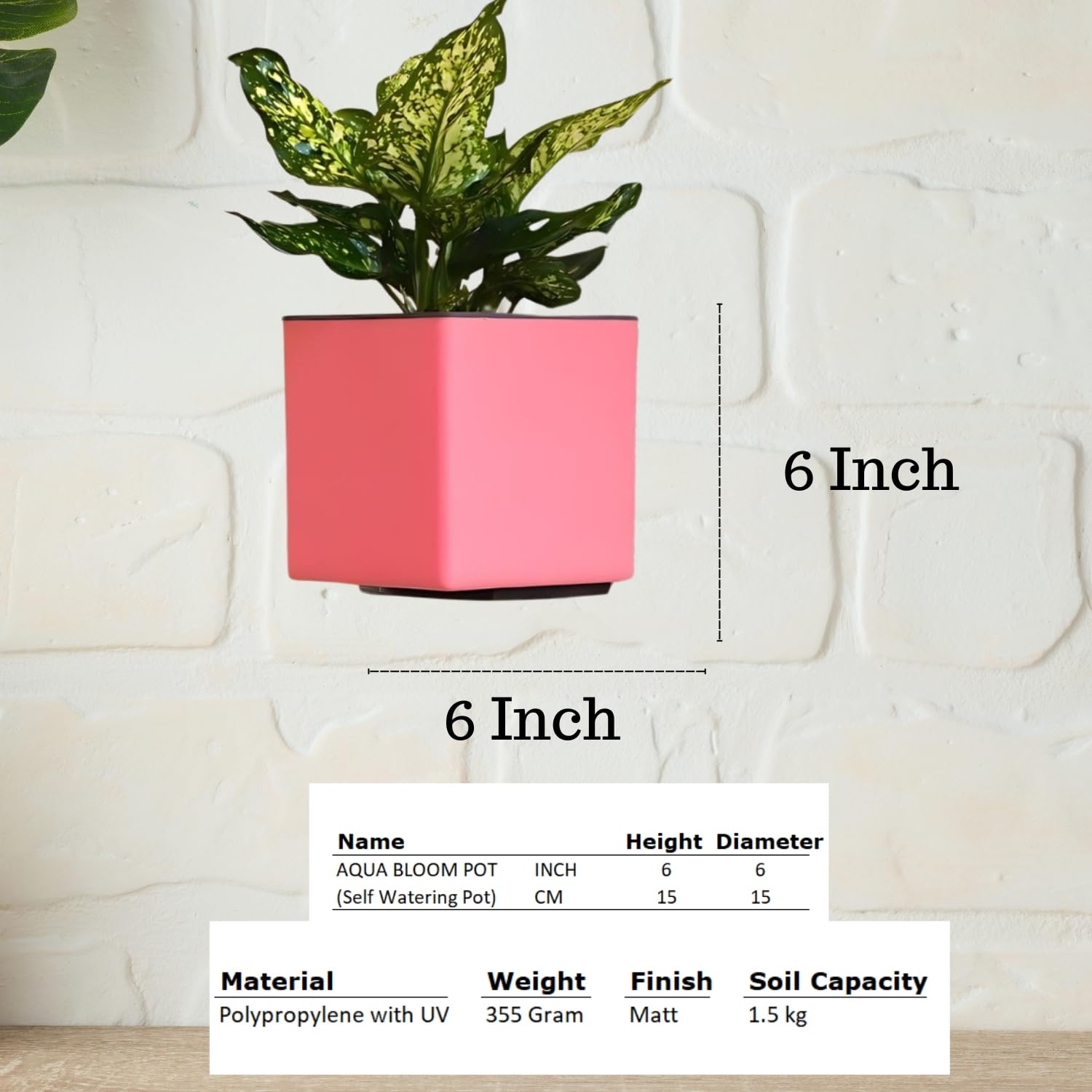 Indian Discovery Self-Watering Wall Hanging Planters (2 Pcs, Baby Pink, Square) | UV-Resistant Hanging Pots with Stand | Plastic Planters for Balcony, Living Room, Home Décor & Gardening