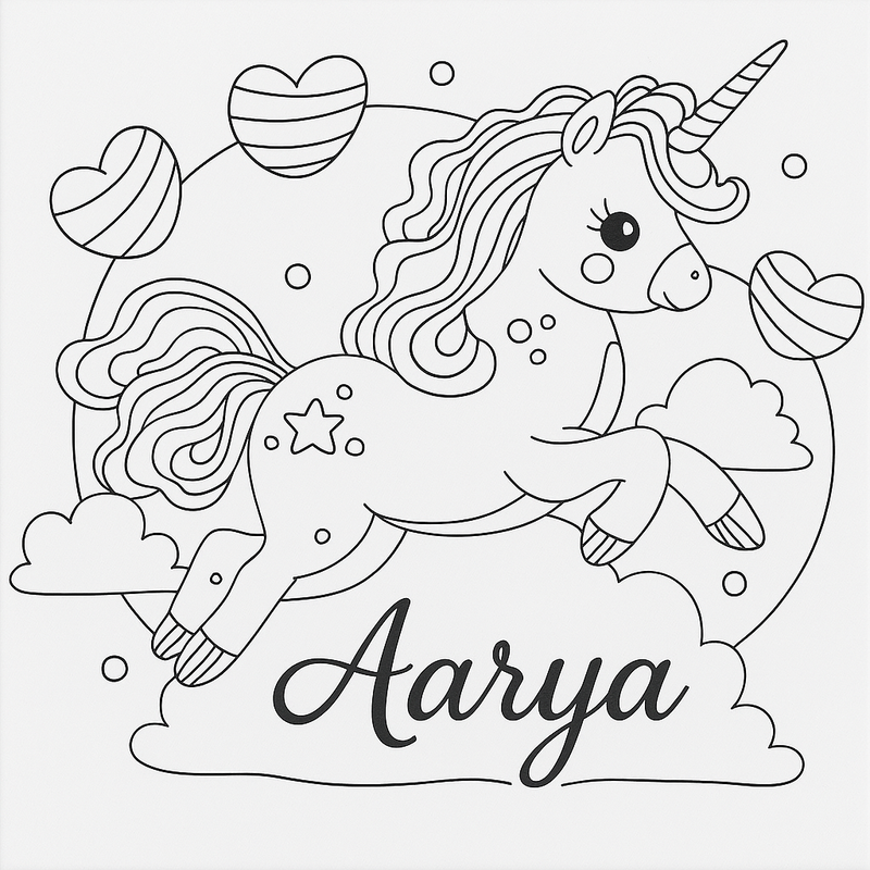 Personalized Unicorn Coloring Canvas for Kids – Custom Name Art