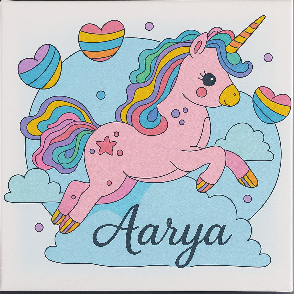Personalized Unicorn Coloring Canvas for Kids – Custom Name Art