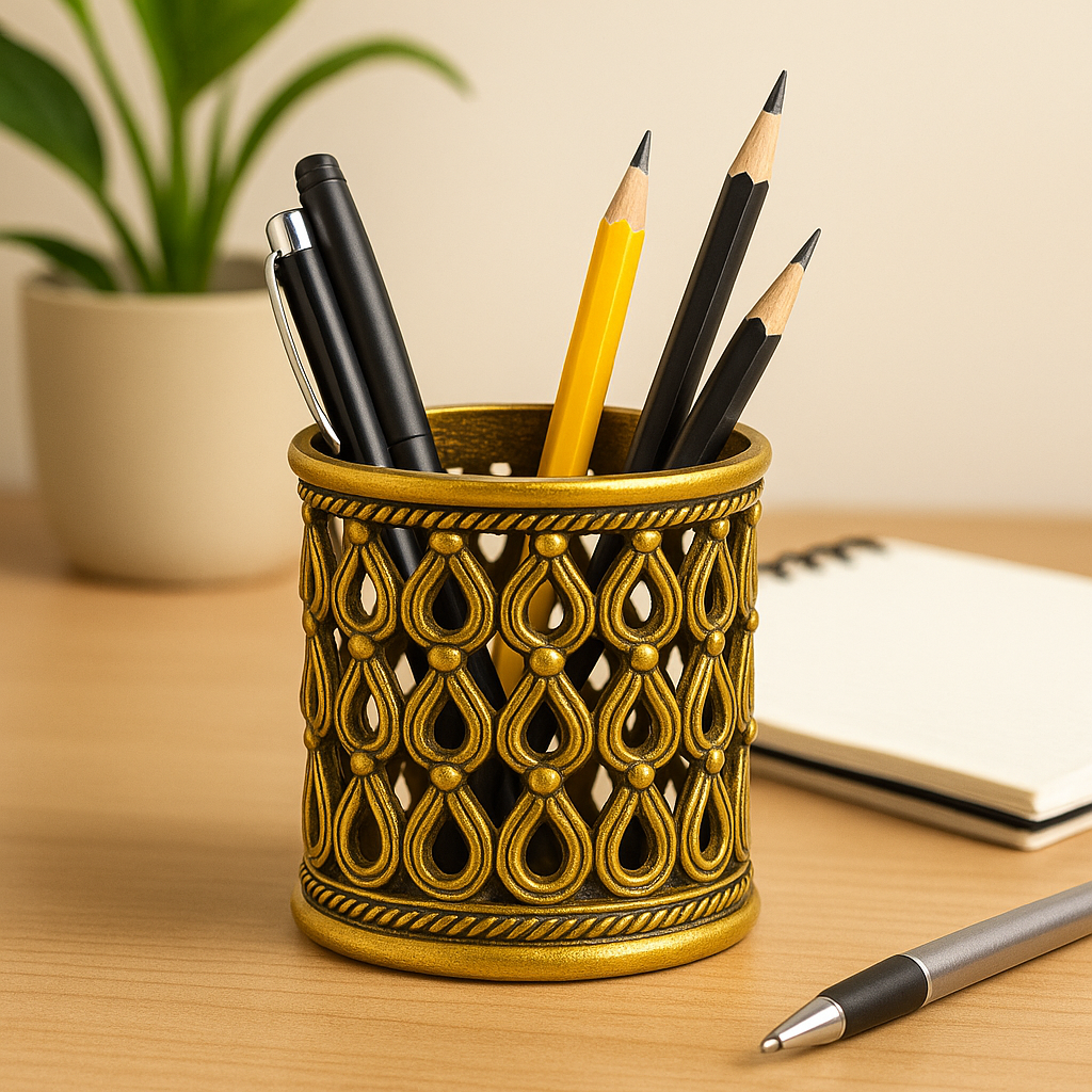 Brass Decorative Holder – Antique Desk Organizer or Stand - 1