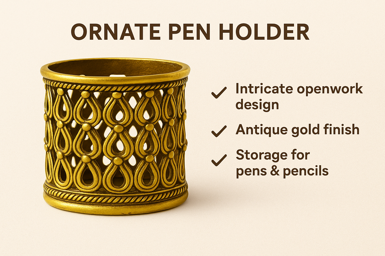 Brass Decorative Holder – Antique Desk Organizer or Stand - 1