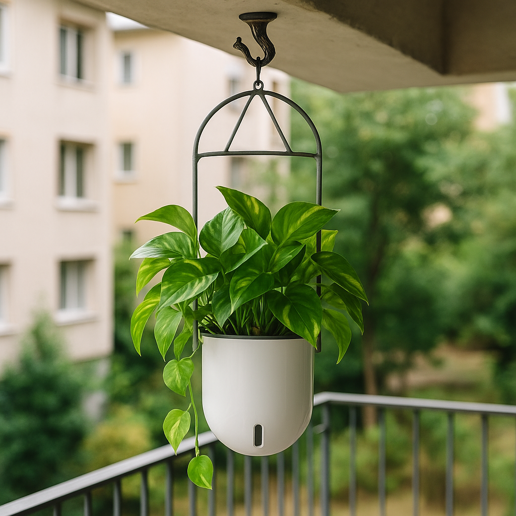 Elegant White Self-Watering Ceiling Hanging Sphere Planter