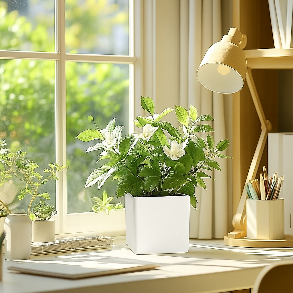 Elegant White Self-Watering Square Planter