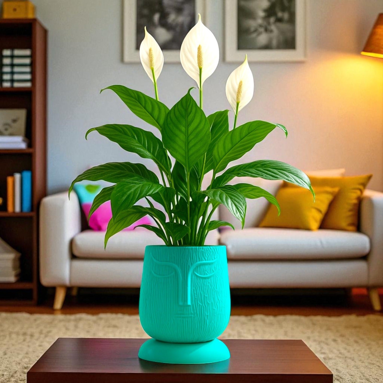 Artistic Peacock Green Self Watering Face Craft Planter - 1PC