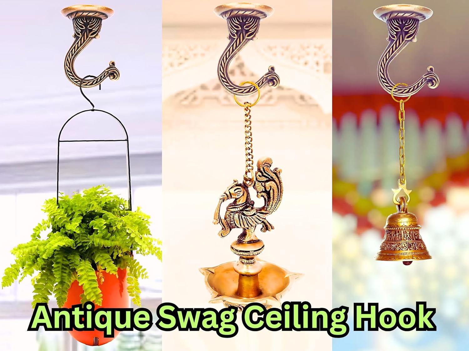 Antique Brass Ceiling Hooks for Planters & Lamps