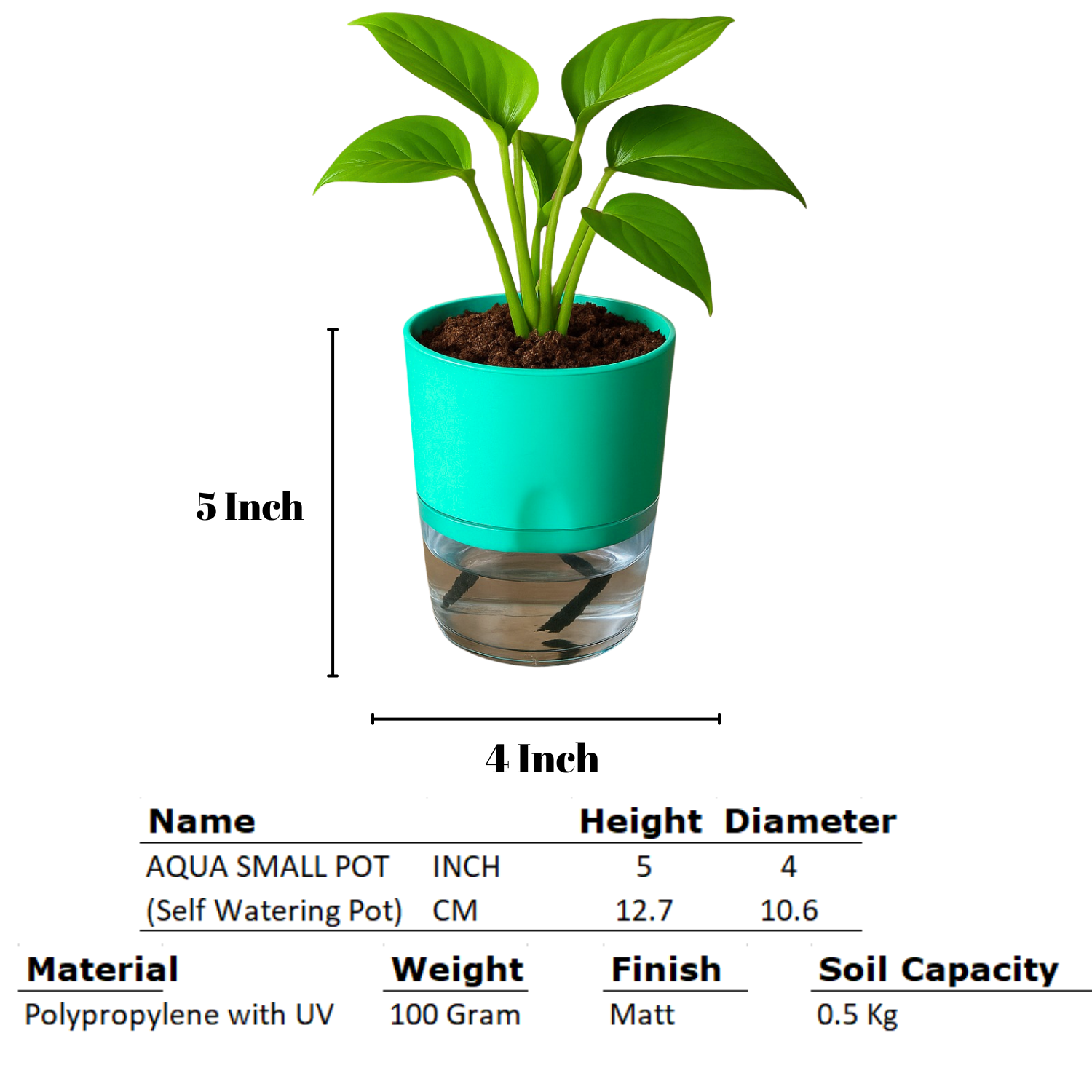 Soft Curve Peacock Green Self-Watering Small Planter - 4 PC