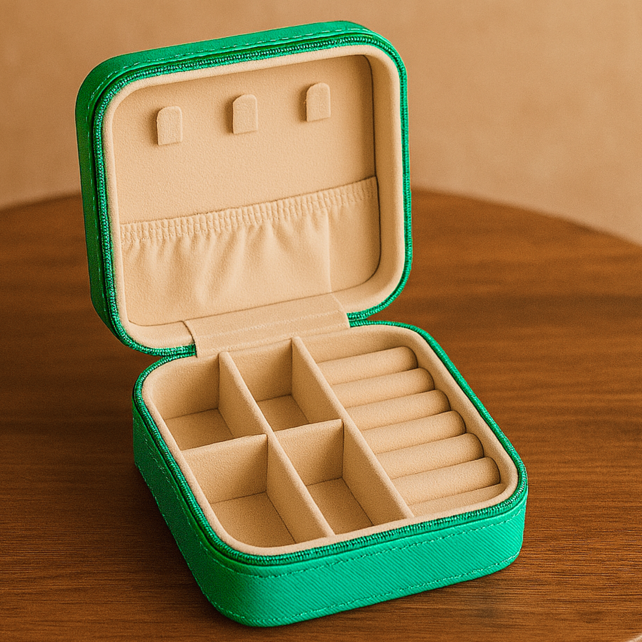 Indian Discovery Jewellery Organizer Peacock Green Color PU Leather Box