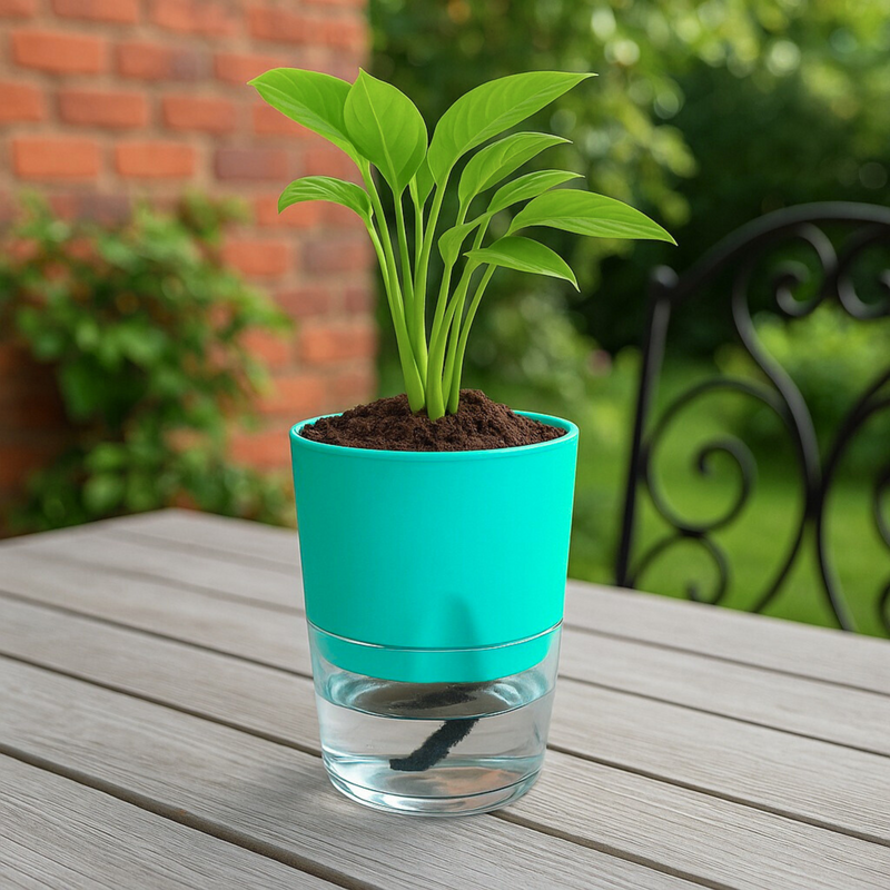 Soft Curve Peacock Green Self-Watering Small Planter - 4 PC