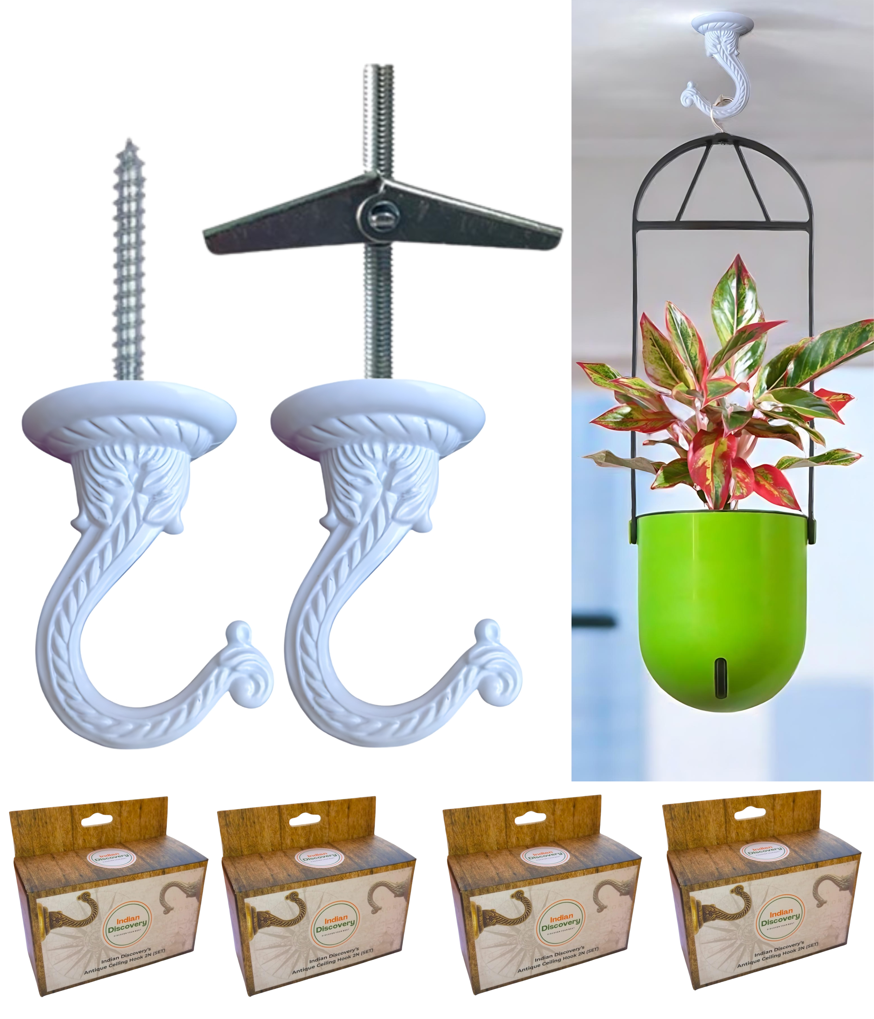 White Pearl Ceiling Hooks for Planters & Lamps