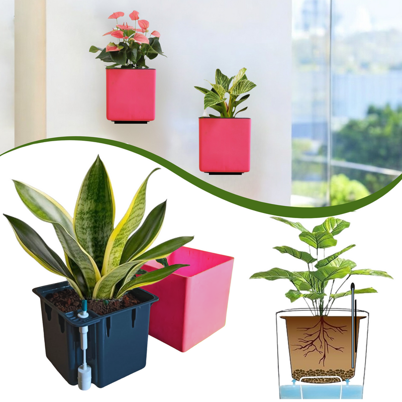 Elegant Baby Pink Self-Watering Wall Hanging Square Planter