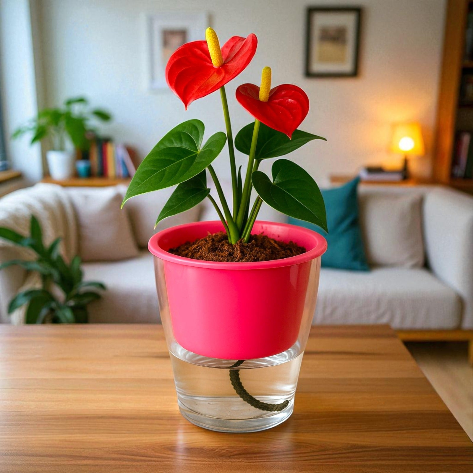 Elegant Pink Self-Watering Clear Planter-2PC