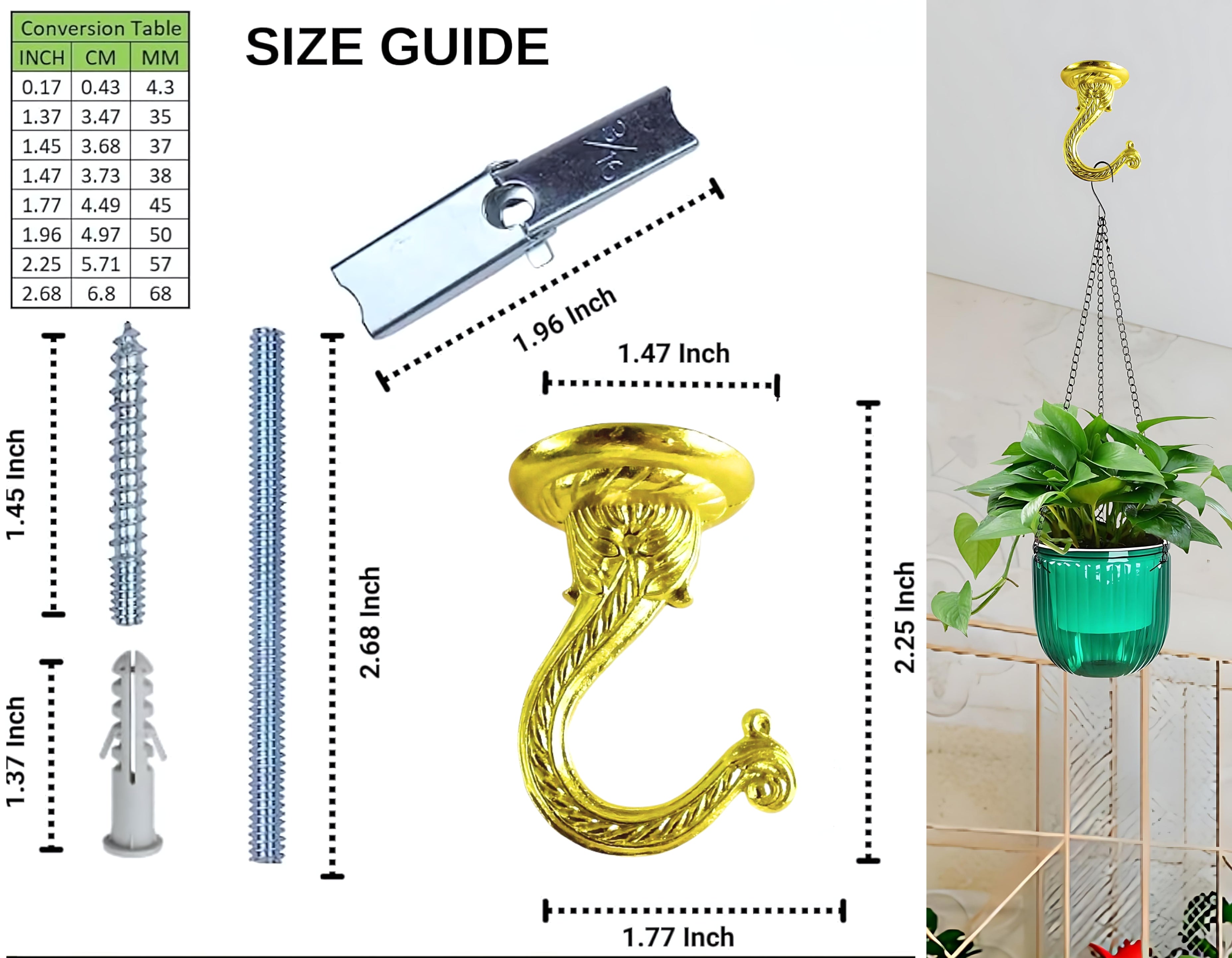 Royal Brass Ceiling Hooks for Planters & Lamps