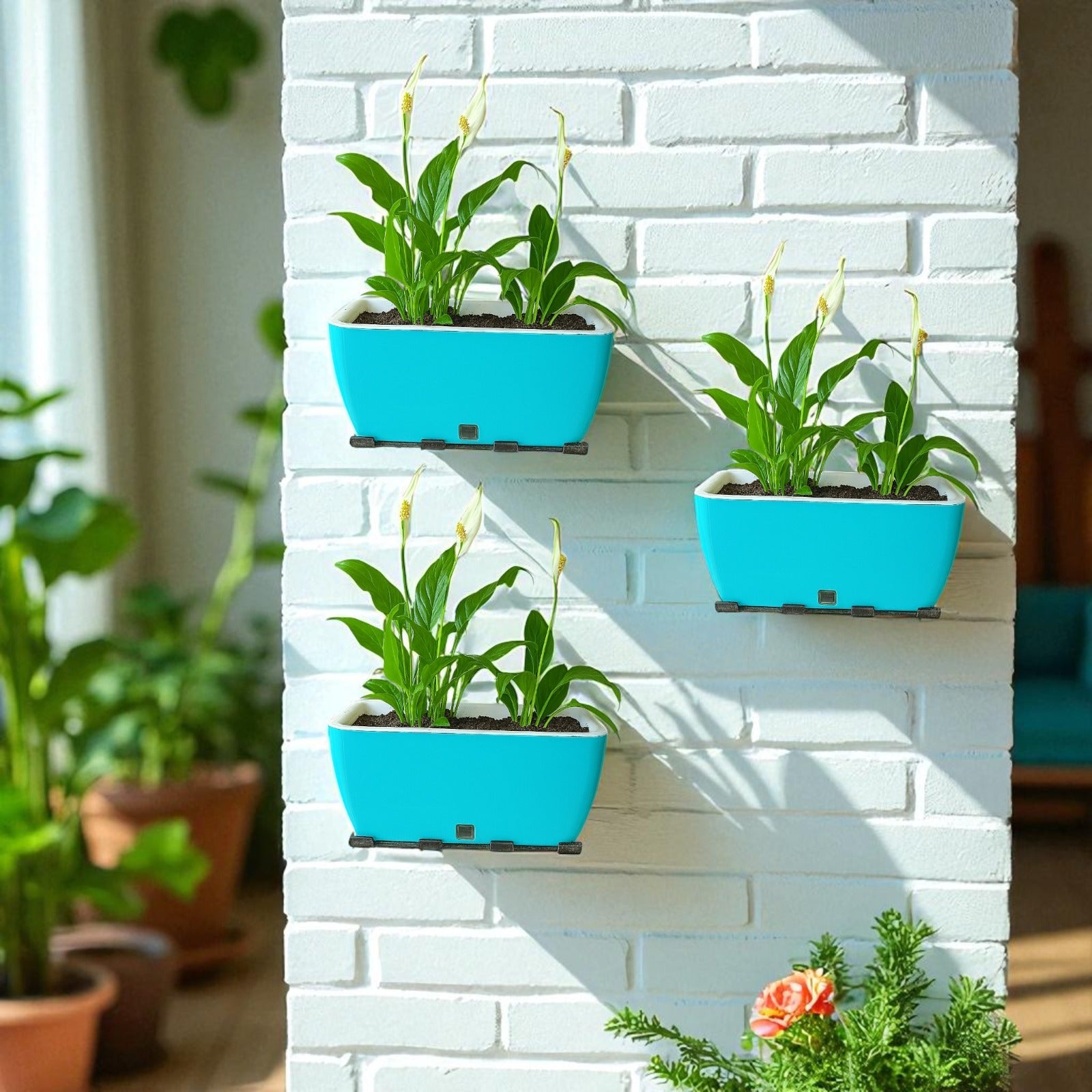 Rectangular Self-Watering Wall Planter - Sea Green