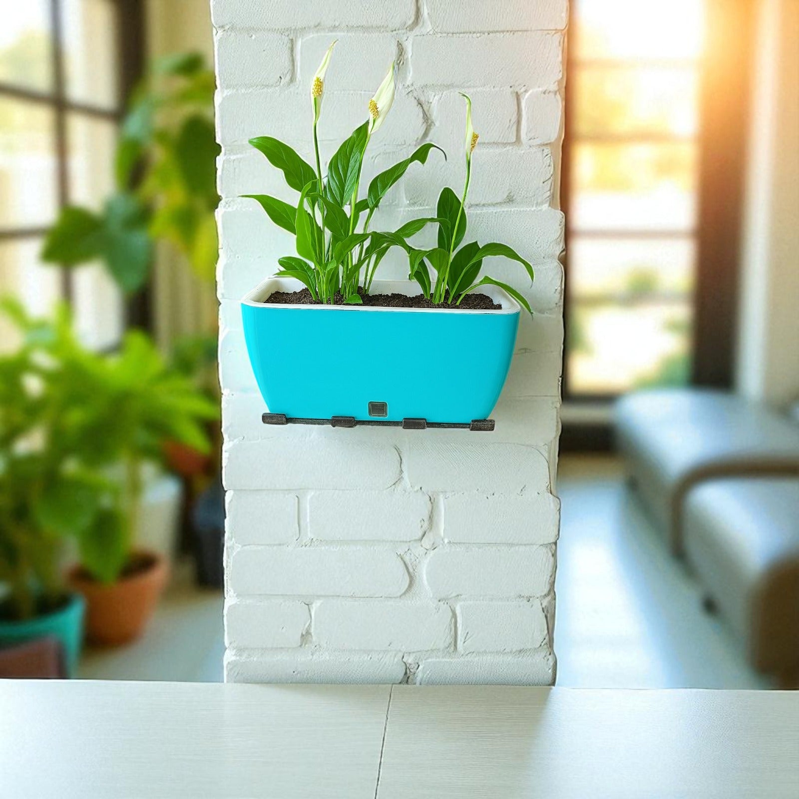 Rectangular Self-Watering Wall Planter - Sea Green