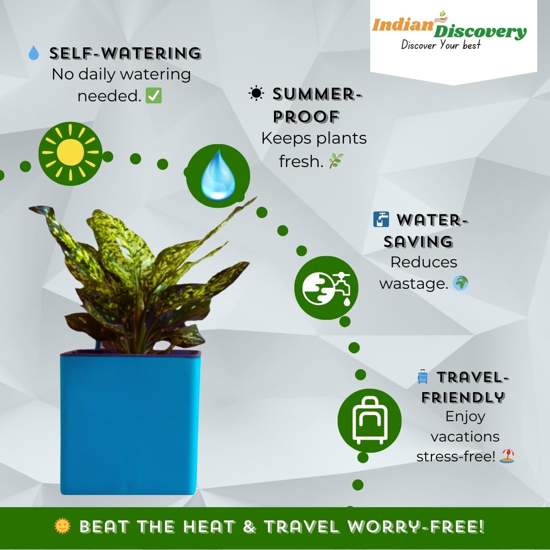 Indian Discovery Self-Watering Wall Hanging Planters (1 Pcs, Sea Green, Square) | UV-Resistant Hanging Pots with Stand | Plastic Planters for Balcony, Living Room, Home Décor & Gardening