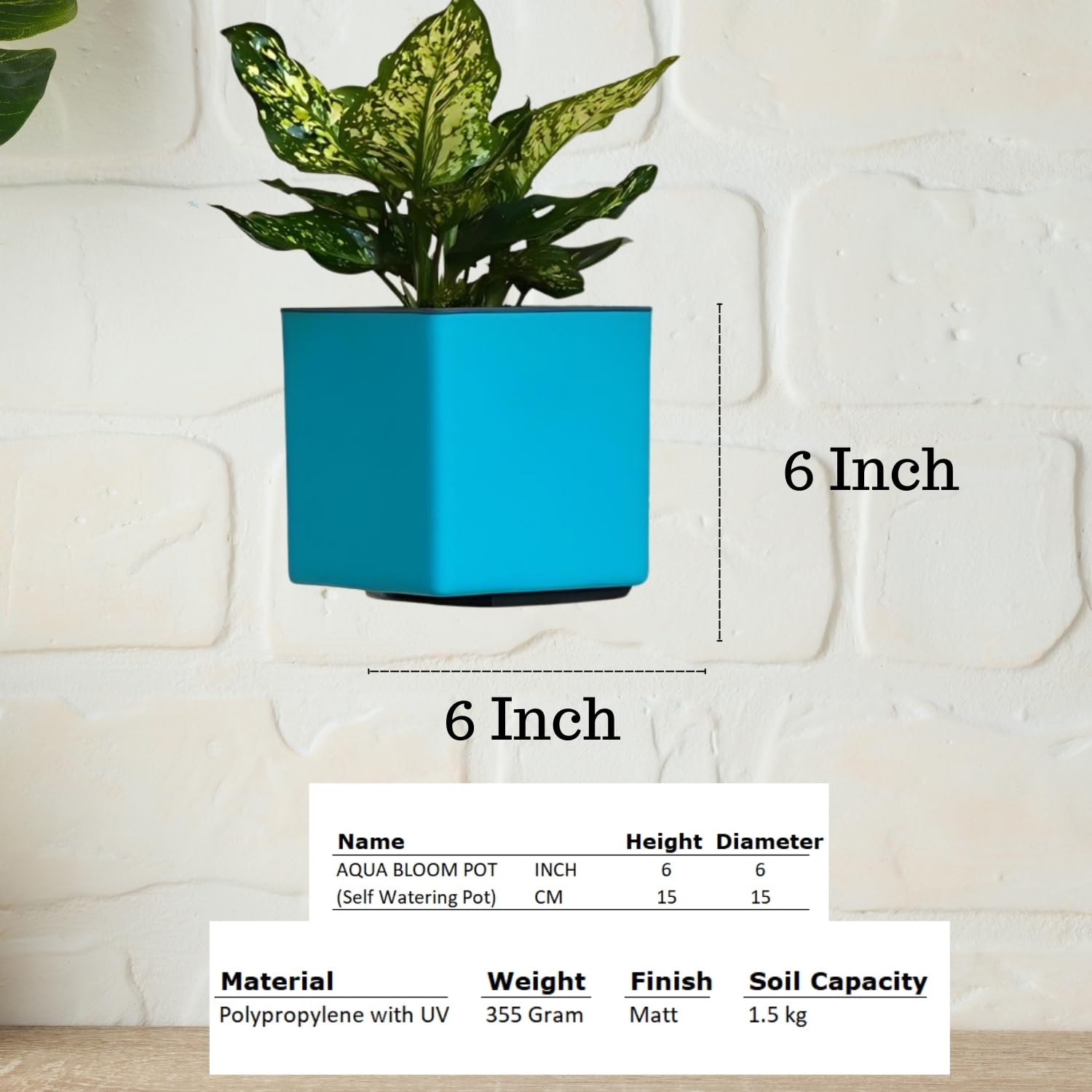 Indian Discovery Self-Watering Wall Hanging Planters (1 Pcs, Sea Green, Square) | UV-Resistant Hanging Pots with Stand | Plastic Planters for Balcony, Living Room, Home Décor & Gardening