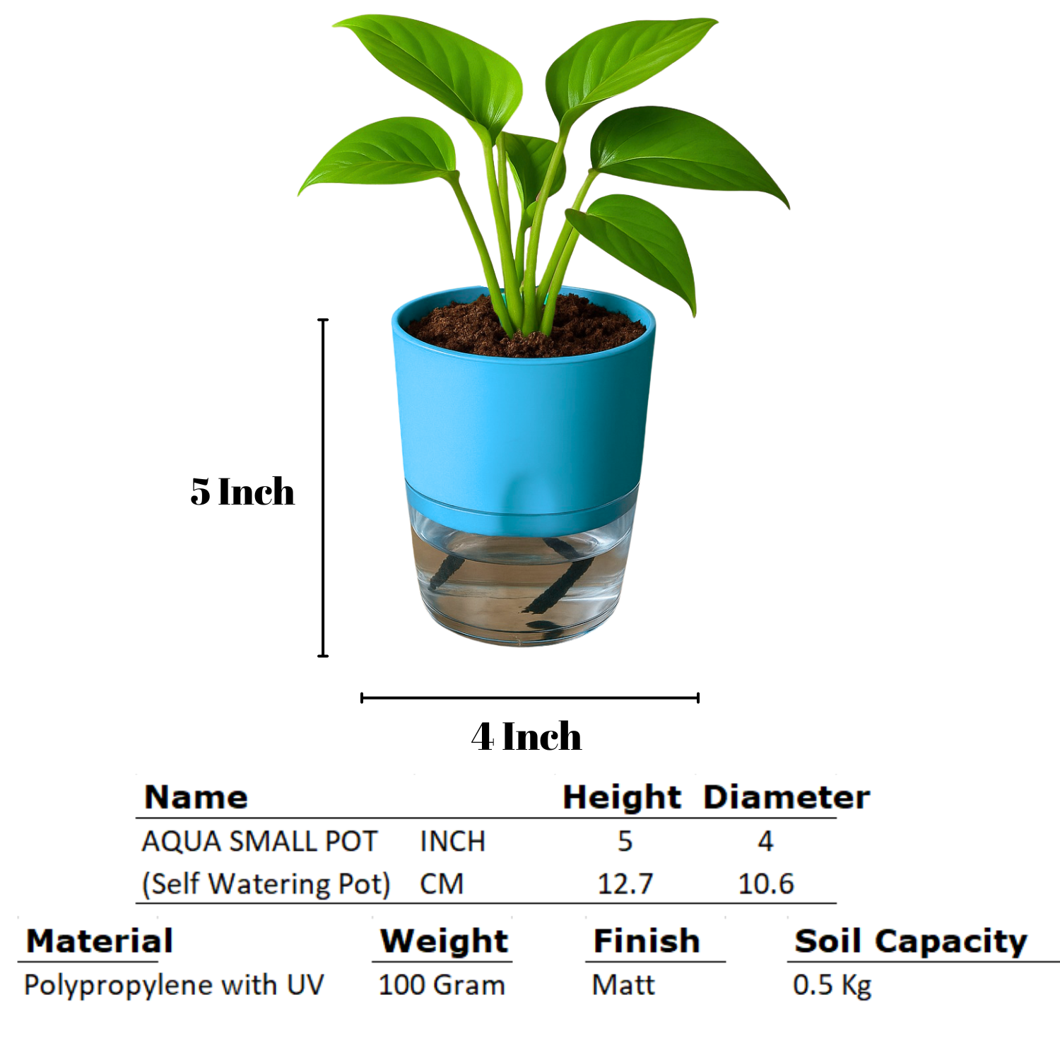 Soft Curve Sea Green Self-Watering Small Planter - 4 PC