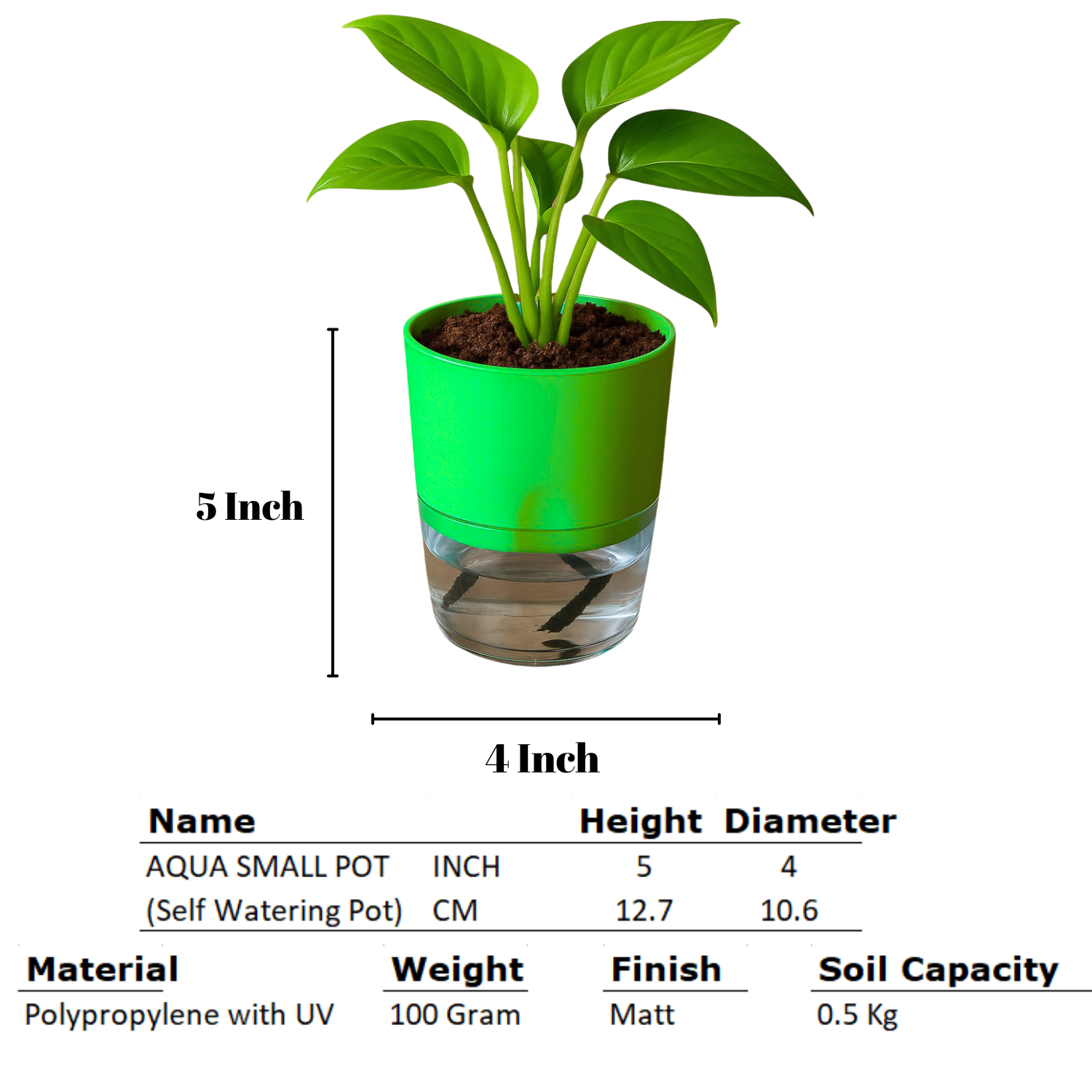 Soft Curve Green Self-Watering Small Planter - 4 PC