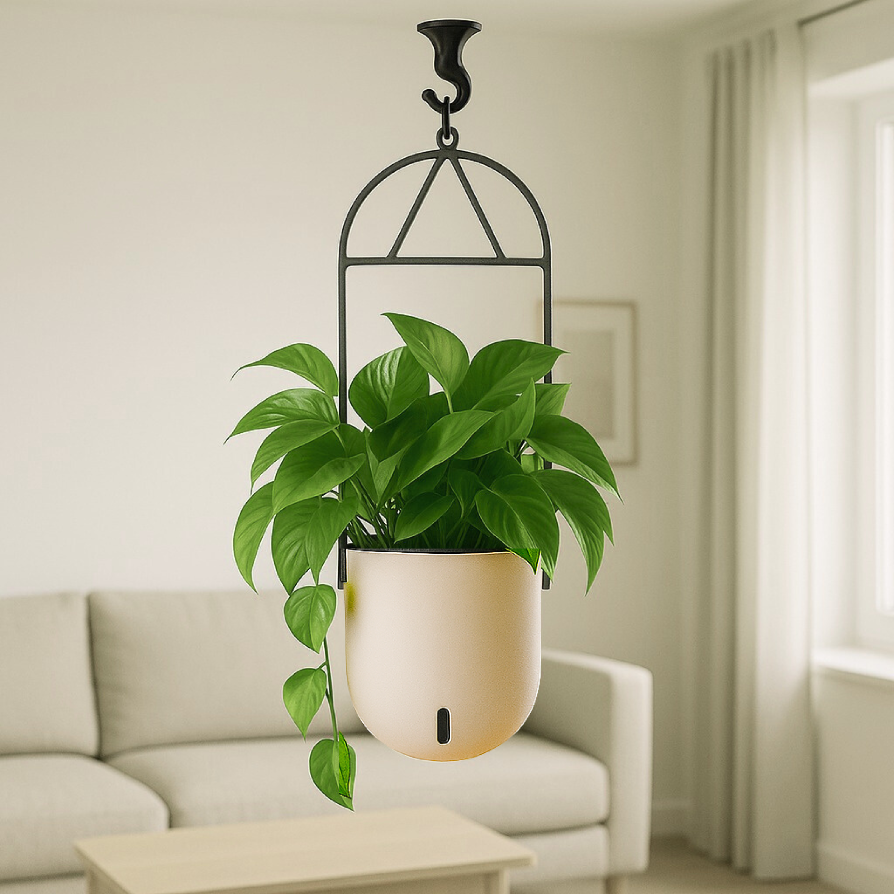 Elegant Ivory Self-Watering Ceiling Hanging Sphere Planter