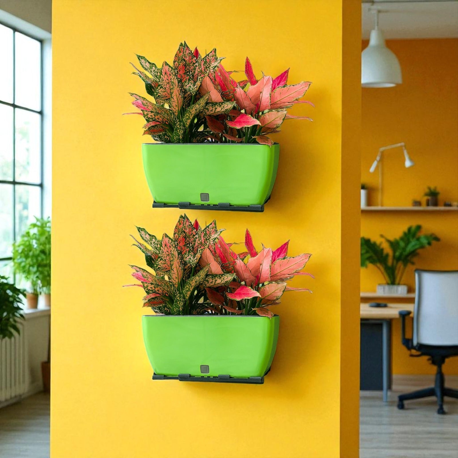 Rectangular Self-Watering Wall Planter - Green