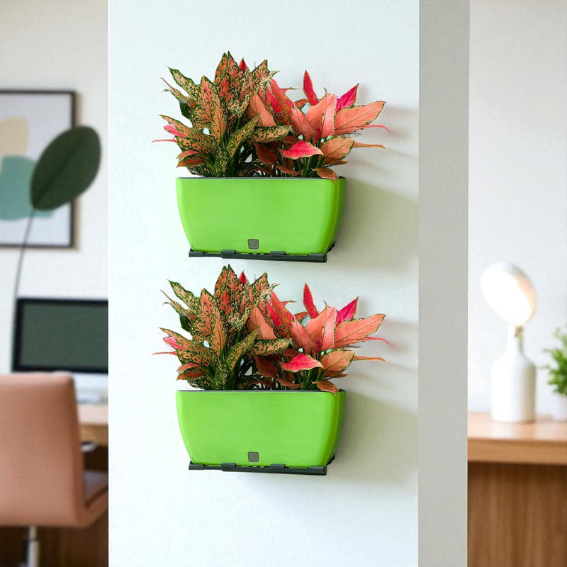 Rectangular Self-Watering Wall Planter - Green