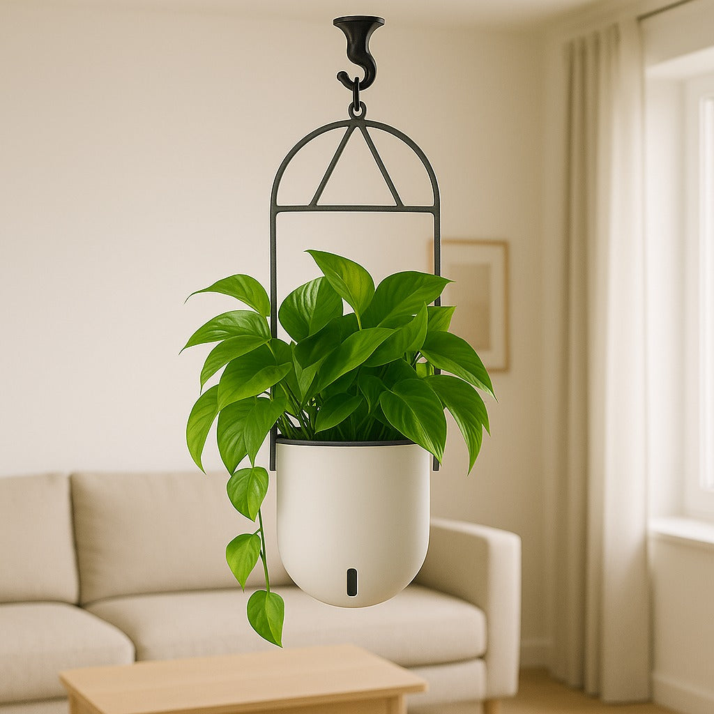 Elegant White Self-Watering Ceiling Hanging Sphere Planter