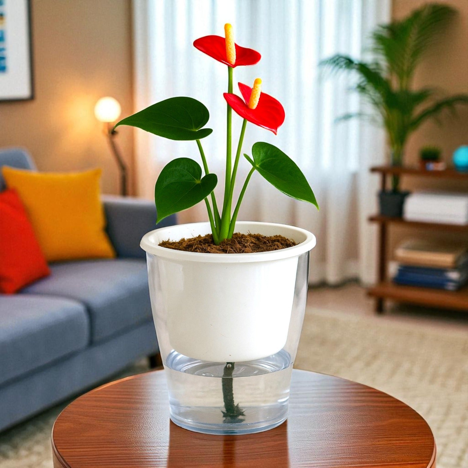 Elegant White Self-Watering Clear Planter-2PC