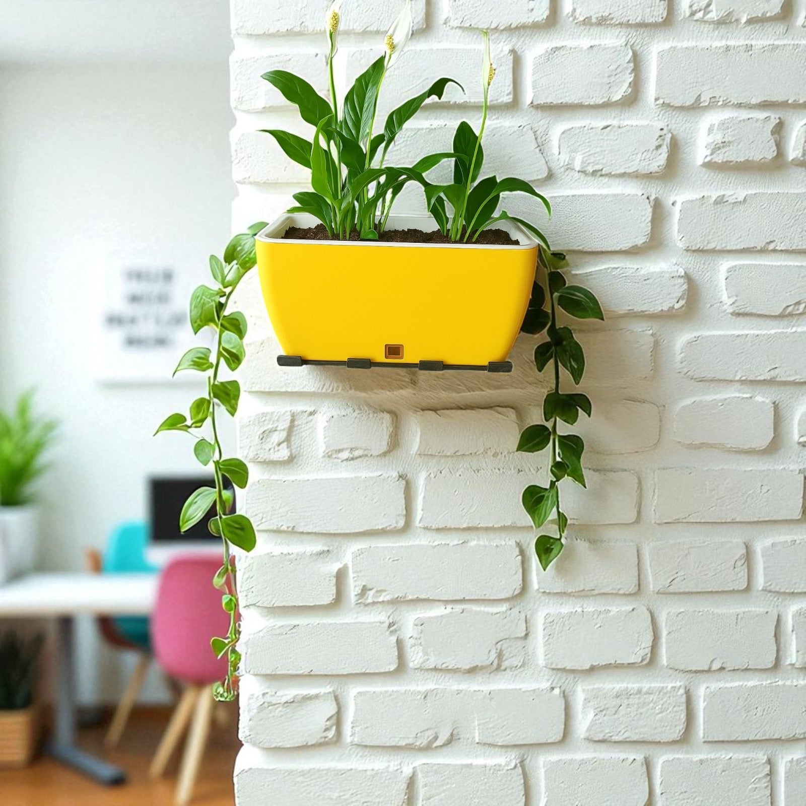 Rectangular Self-Watering Wall Planter - Yellow