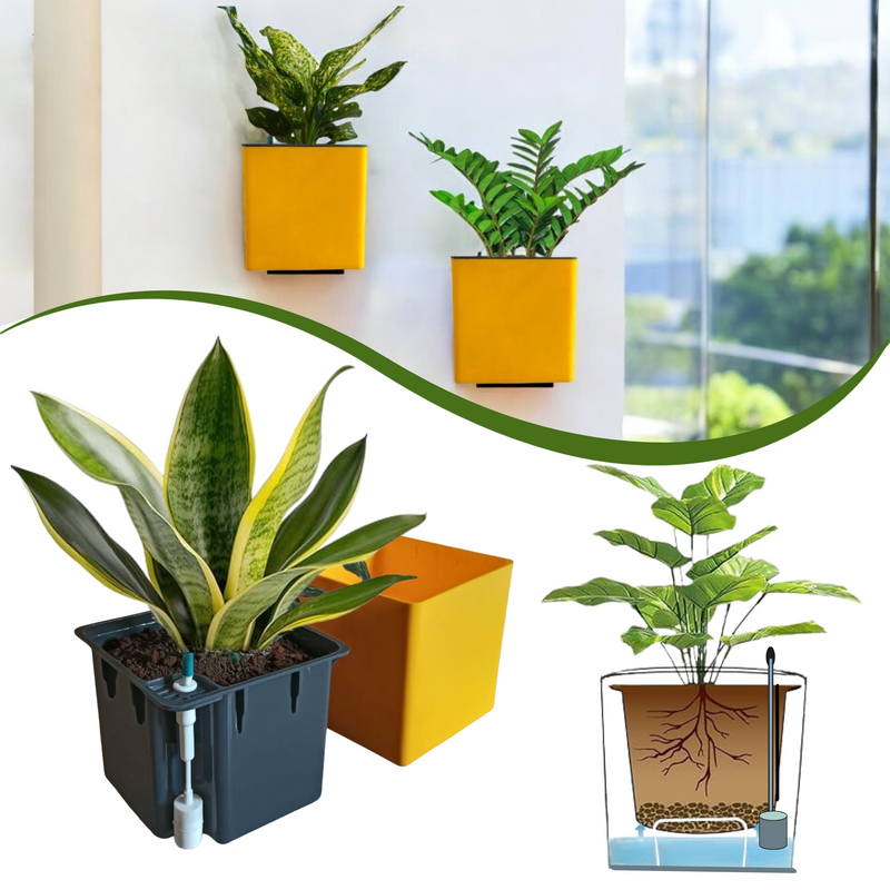 Elegant Yellow Self-Watering Wall Hanging Square Planter