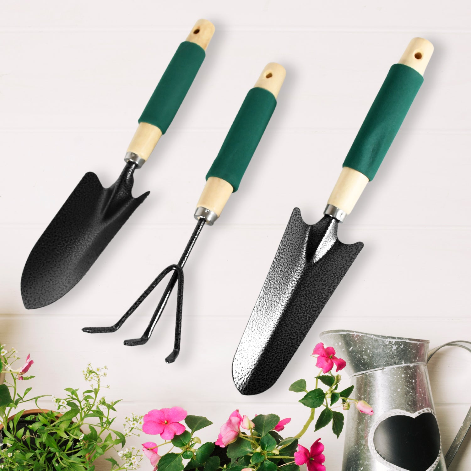 Gardening Tools - Hand Cultivator Trowel Heavy Duty With Ergonomic Wooden Handle For Transplanting And Digging (3 Pcs Set)