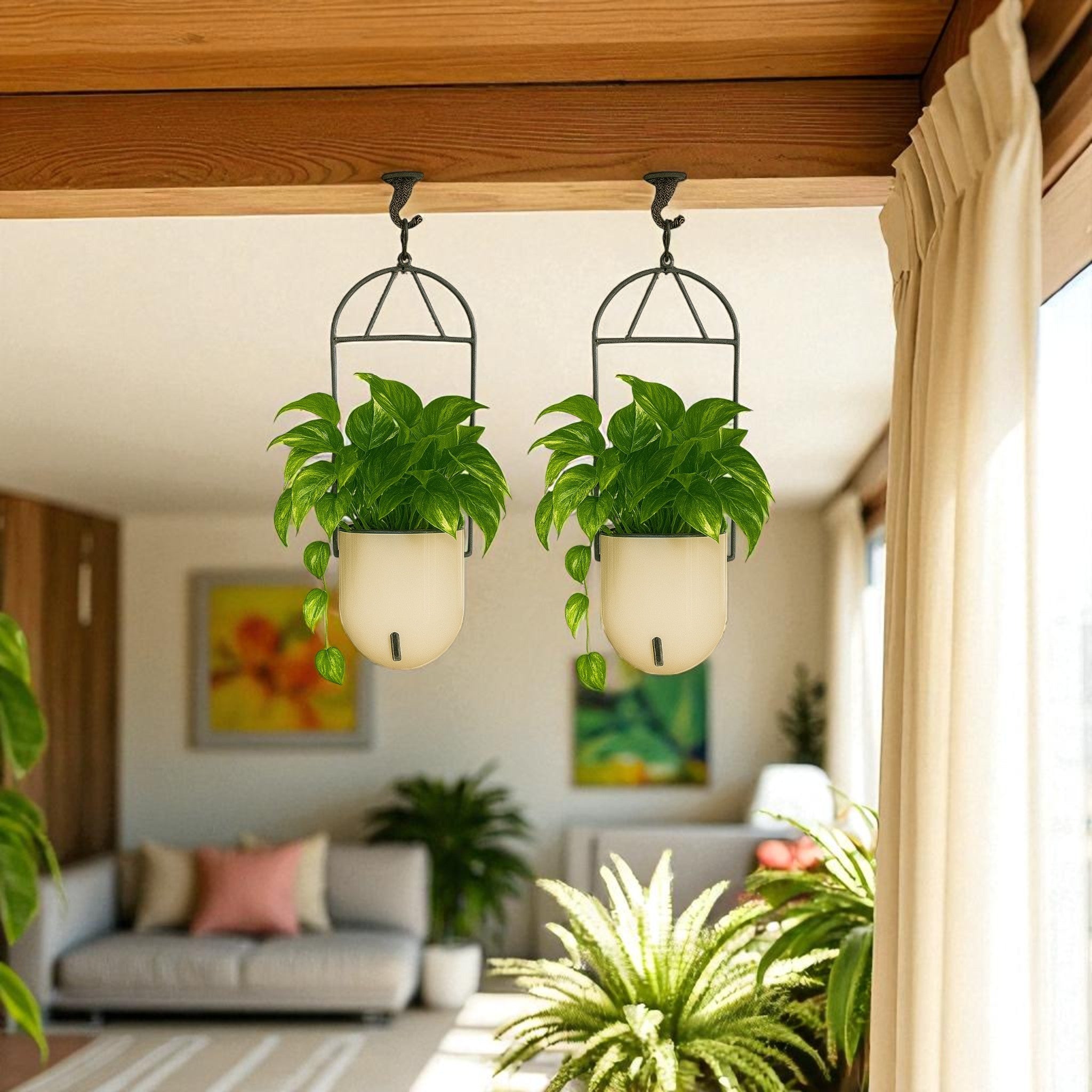 Elegant Ivory Self-Watering Ceiling Hanging Sphere Planter