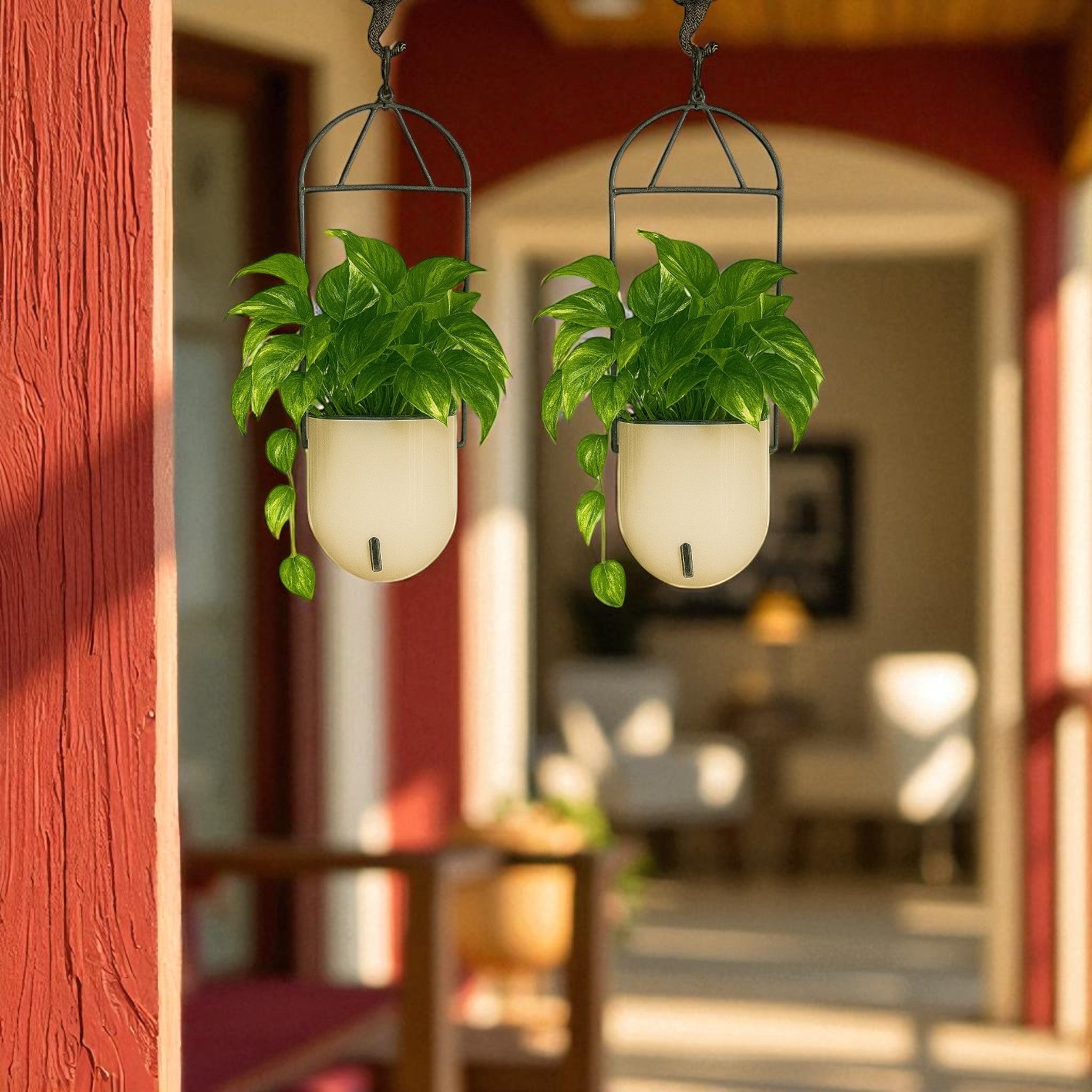 Elegant Ivory Self-Watering Ceiling Hanging Sphere Planter