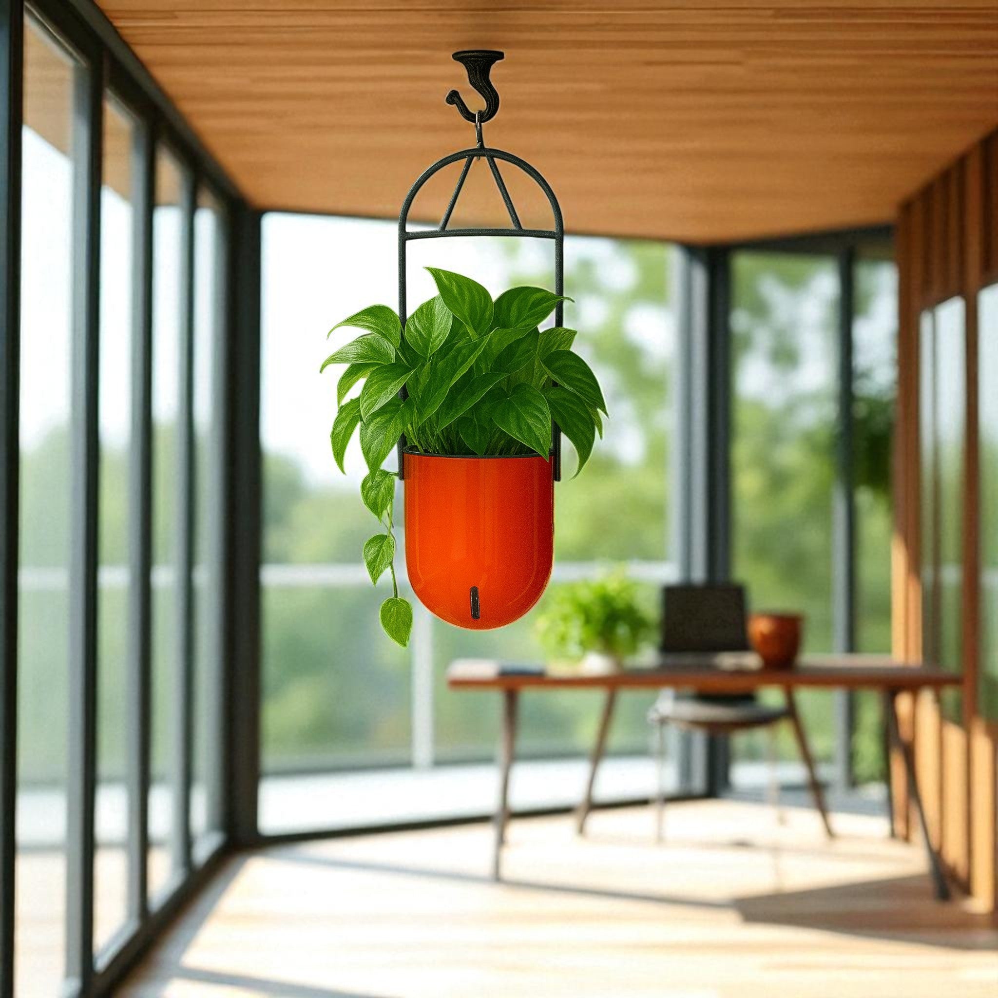 Elegant Orange Self-Watering Ceiling Hanging Sphere Planter