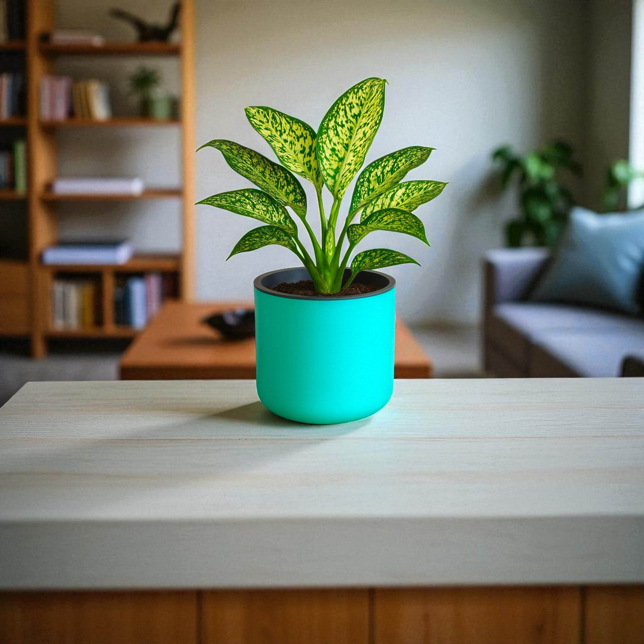 Classic Peacock Green Self-Watering Round Planter