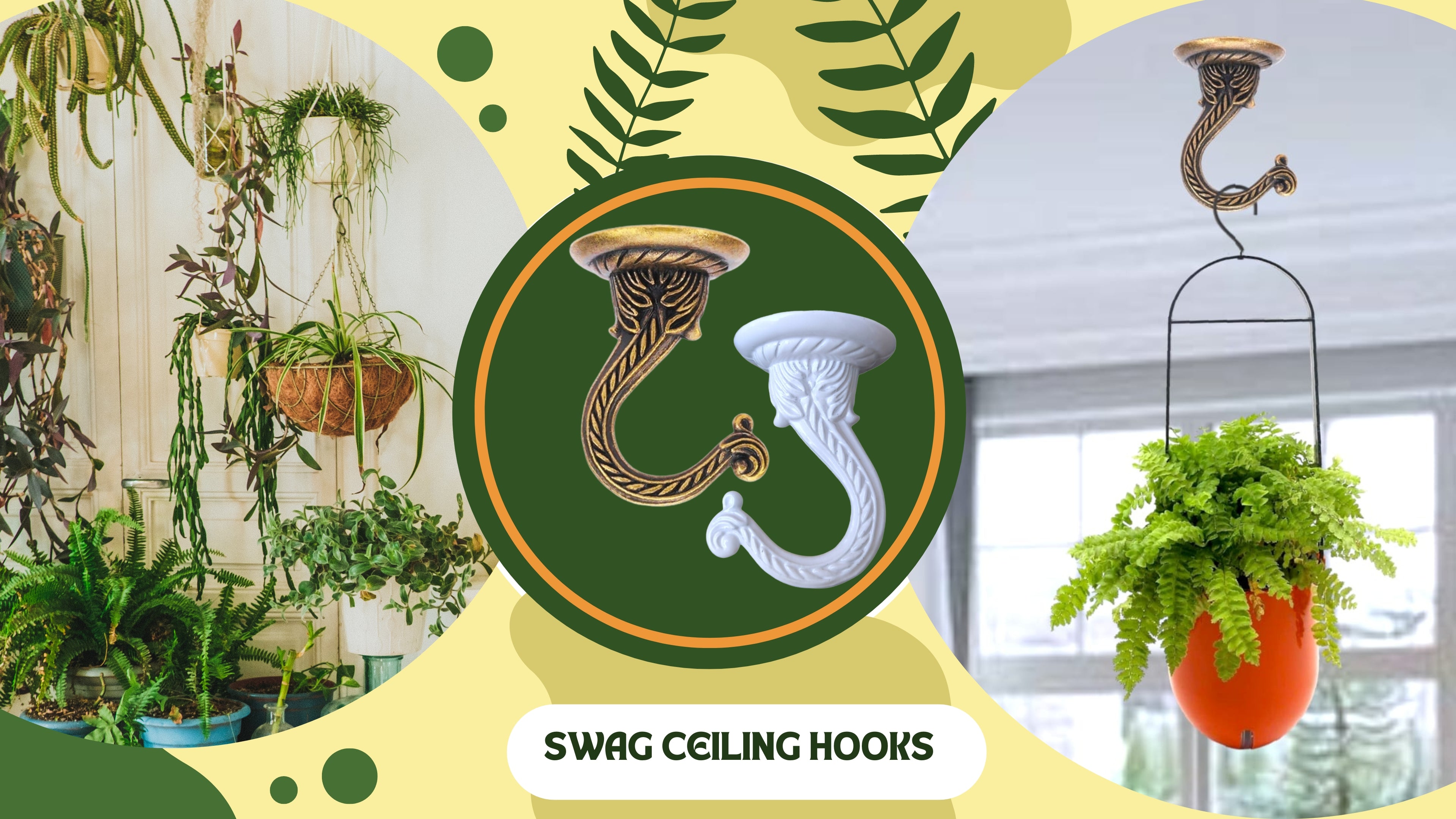 Antique Brass Ceiling Hooks for Planters & Lamps
