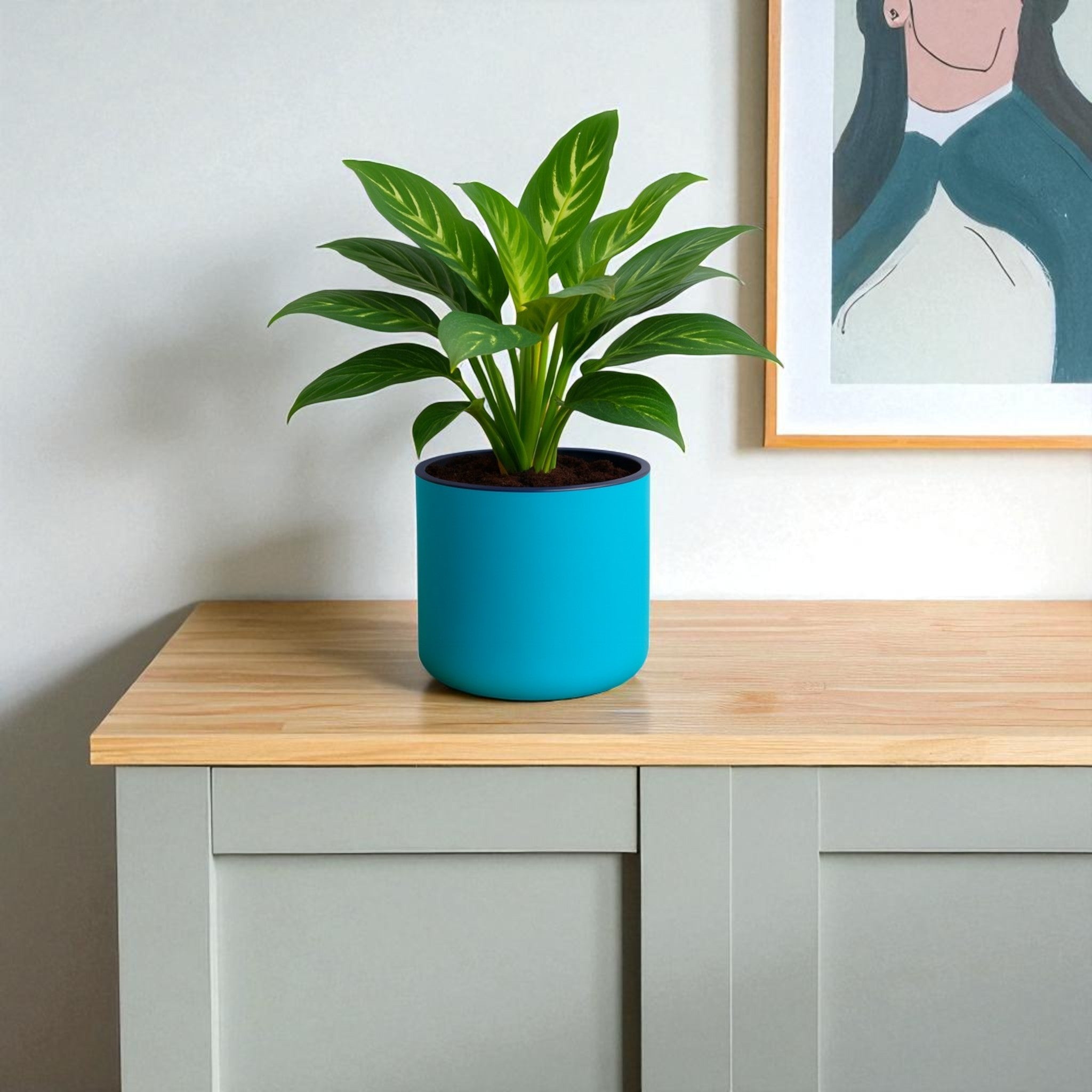 Classic Sea Green Self-Watering Round Planter