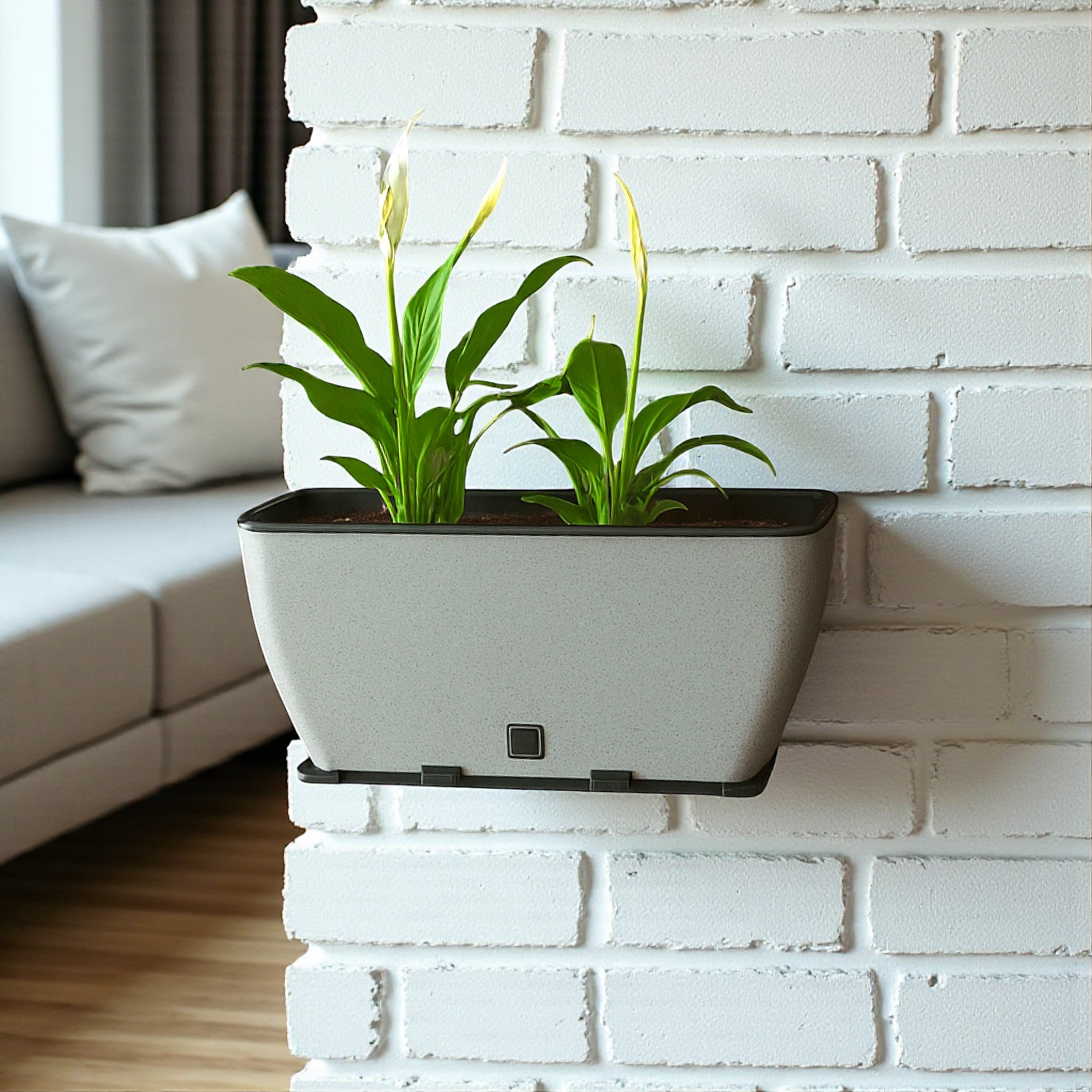 Rectangular Self-Watering Wall Planter - Stone Grey